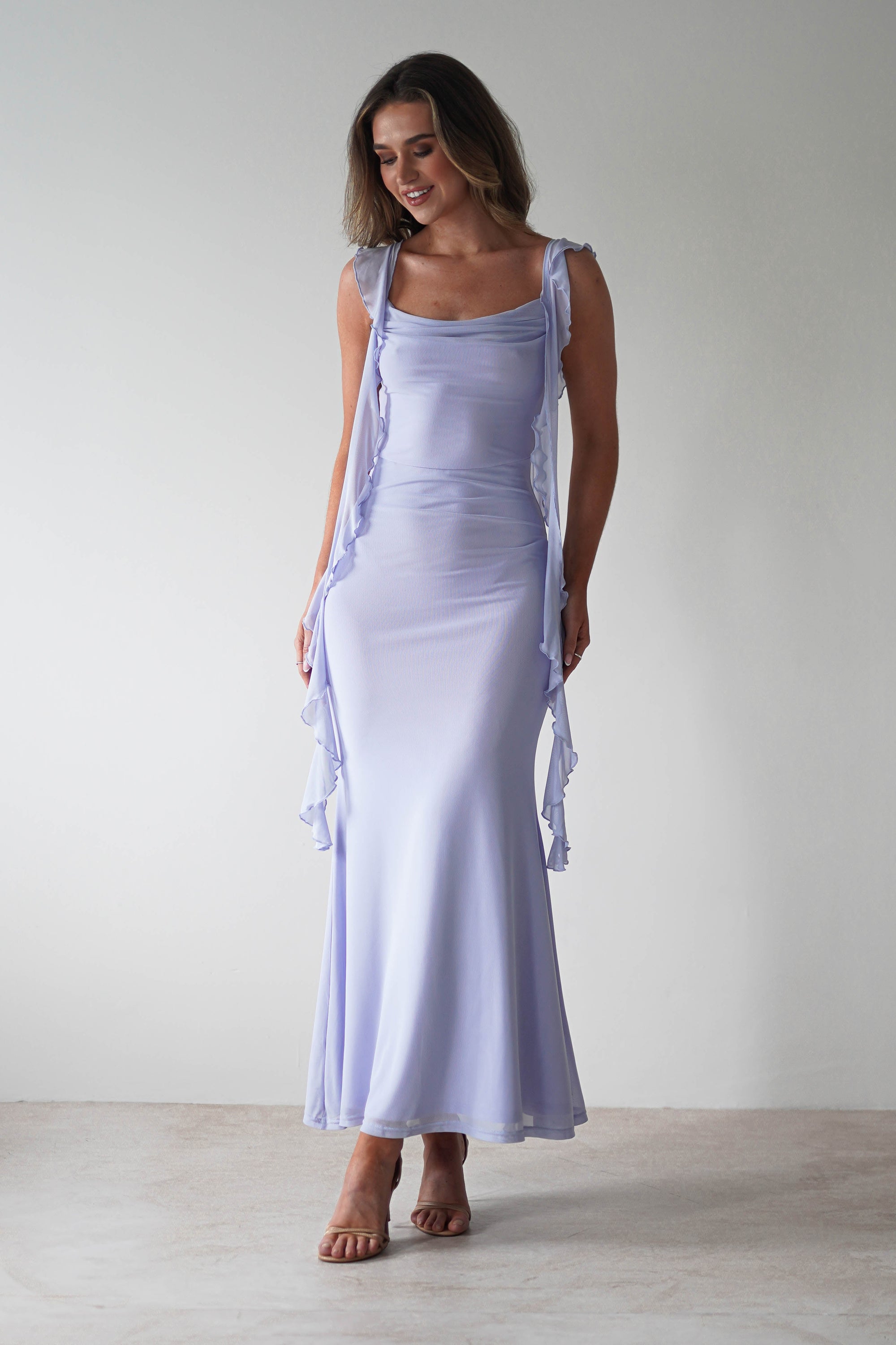 Miranda Ruffle Midaxi Dress | Dusty Blue | Oh Hello Clothing | XS (6)