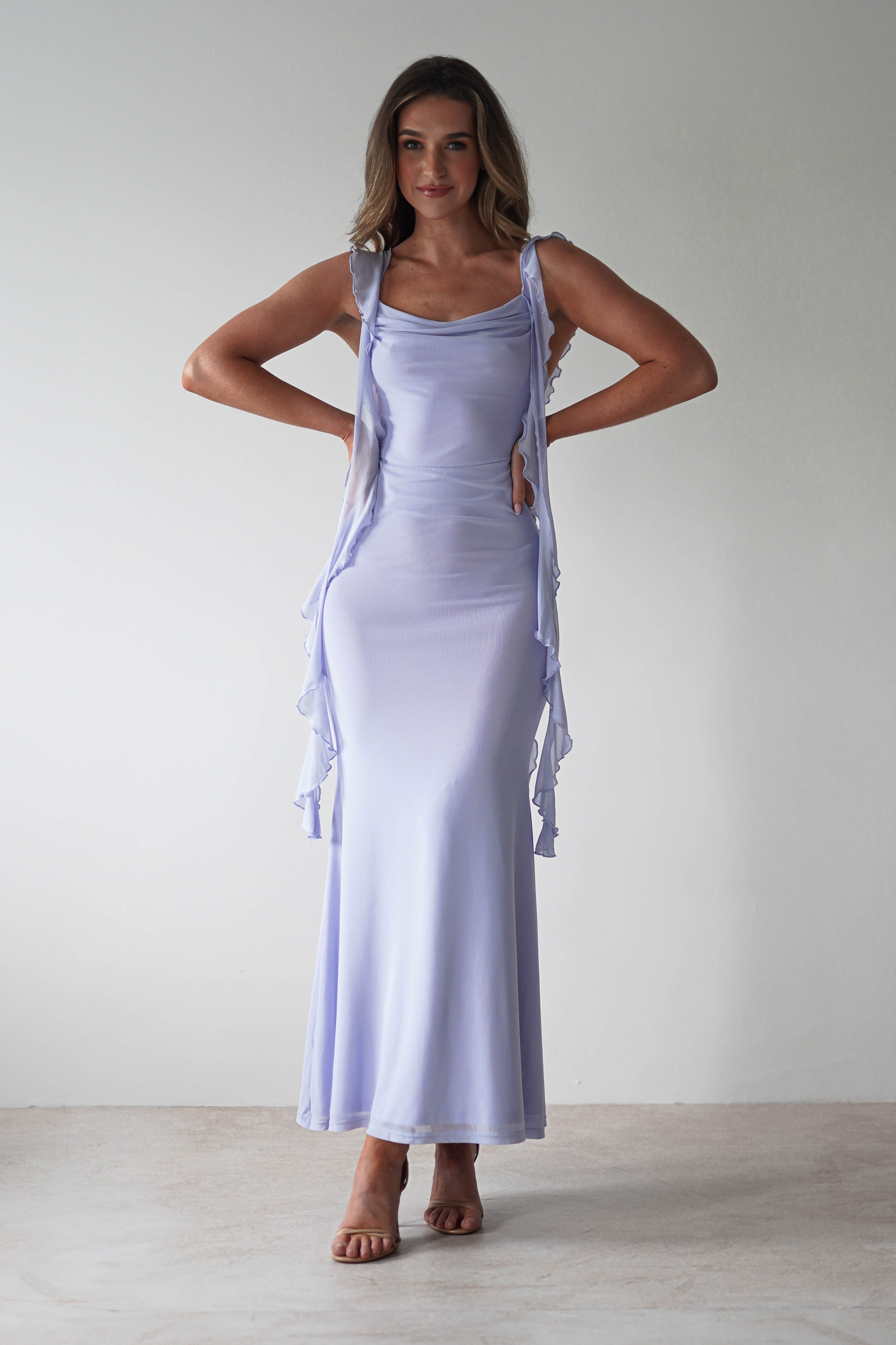 Miranda Ruffle Midaxi Dress | Dusty Blue | Oh Hello Clothing | XS (6)