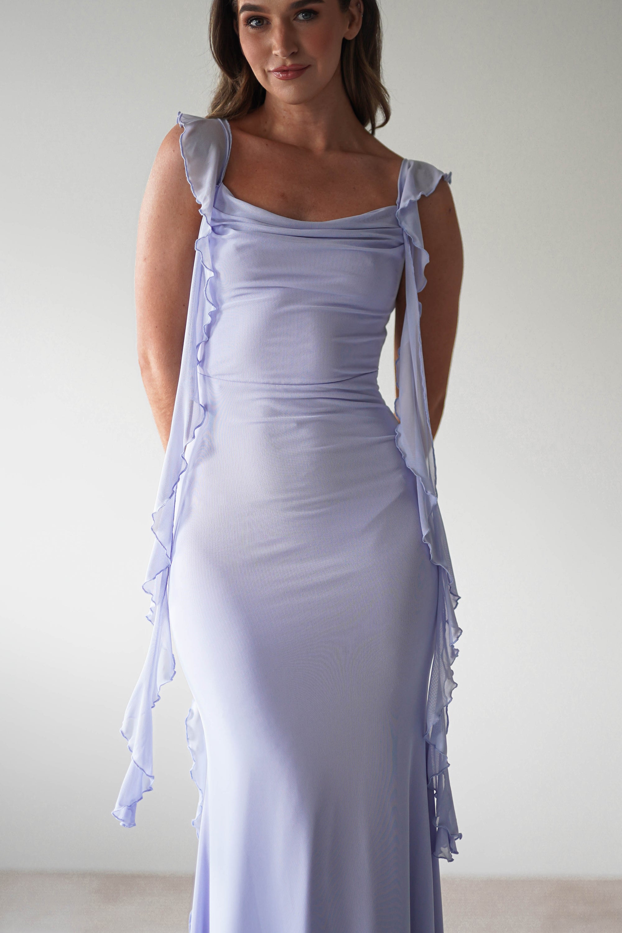 Miranda Ruffle Midaxi Dress | Dusty Blue | Oh Hello Clothing | XS (6)