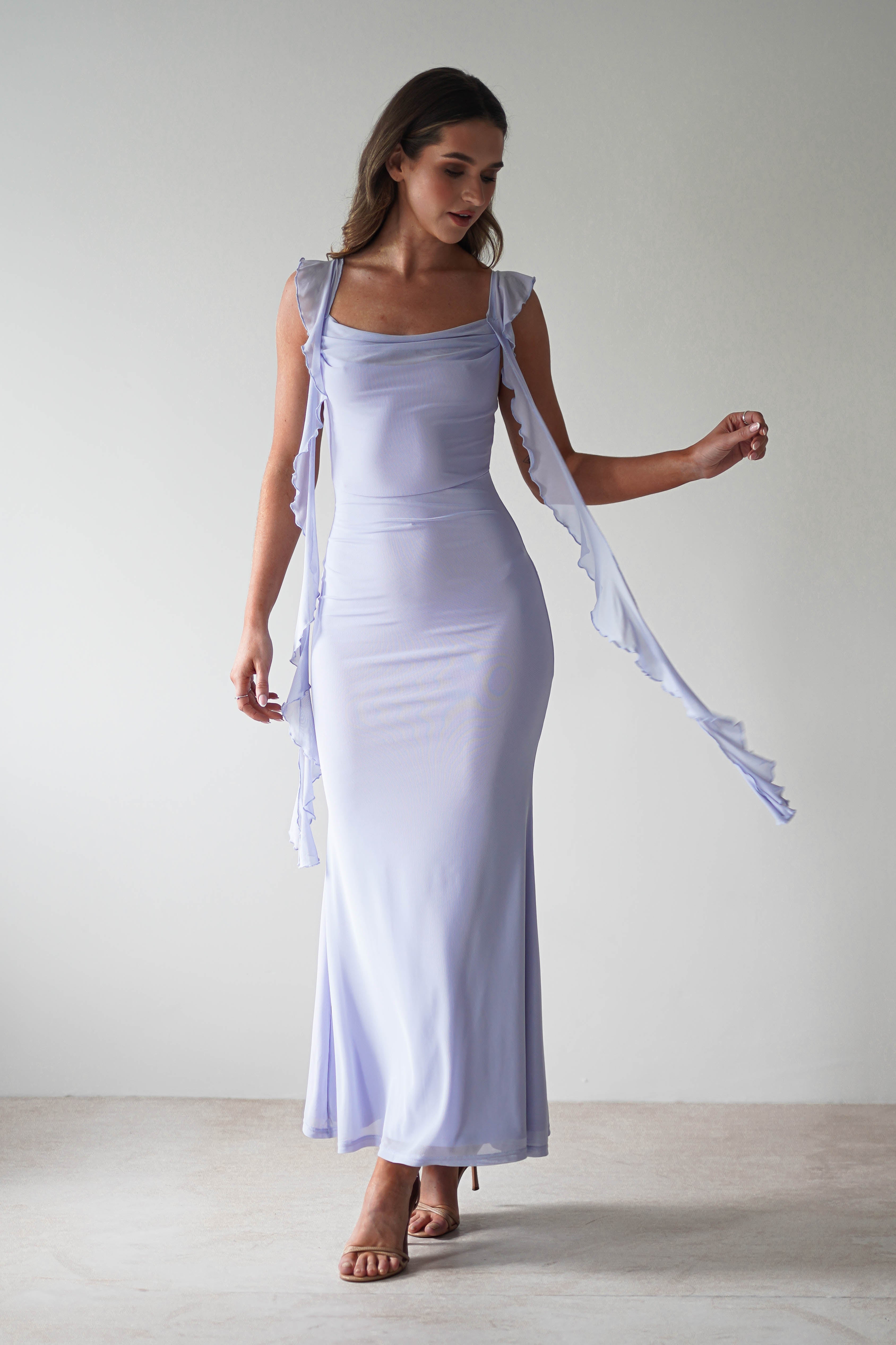 Miranda Ruffle Midaxi Dress | Dusty Blue | Oh Hello Clothing | XS (6)