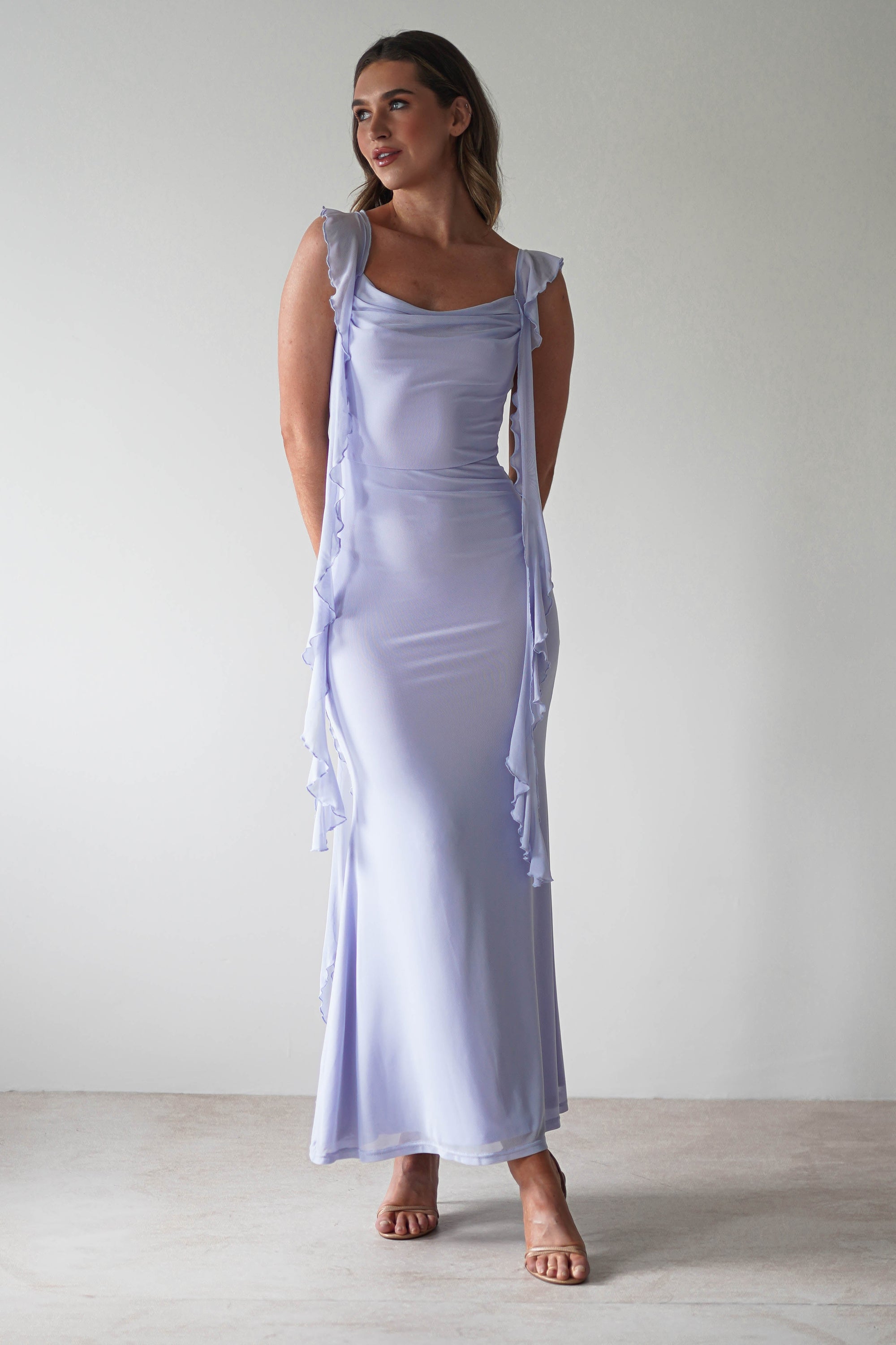 Miranda Ruffle Midaxi Dress | Dusty Blue | Oh Hello Clothing | XS (6)