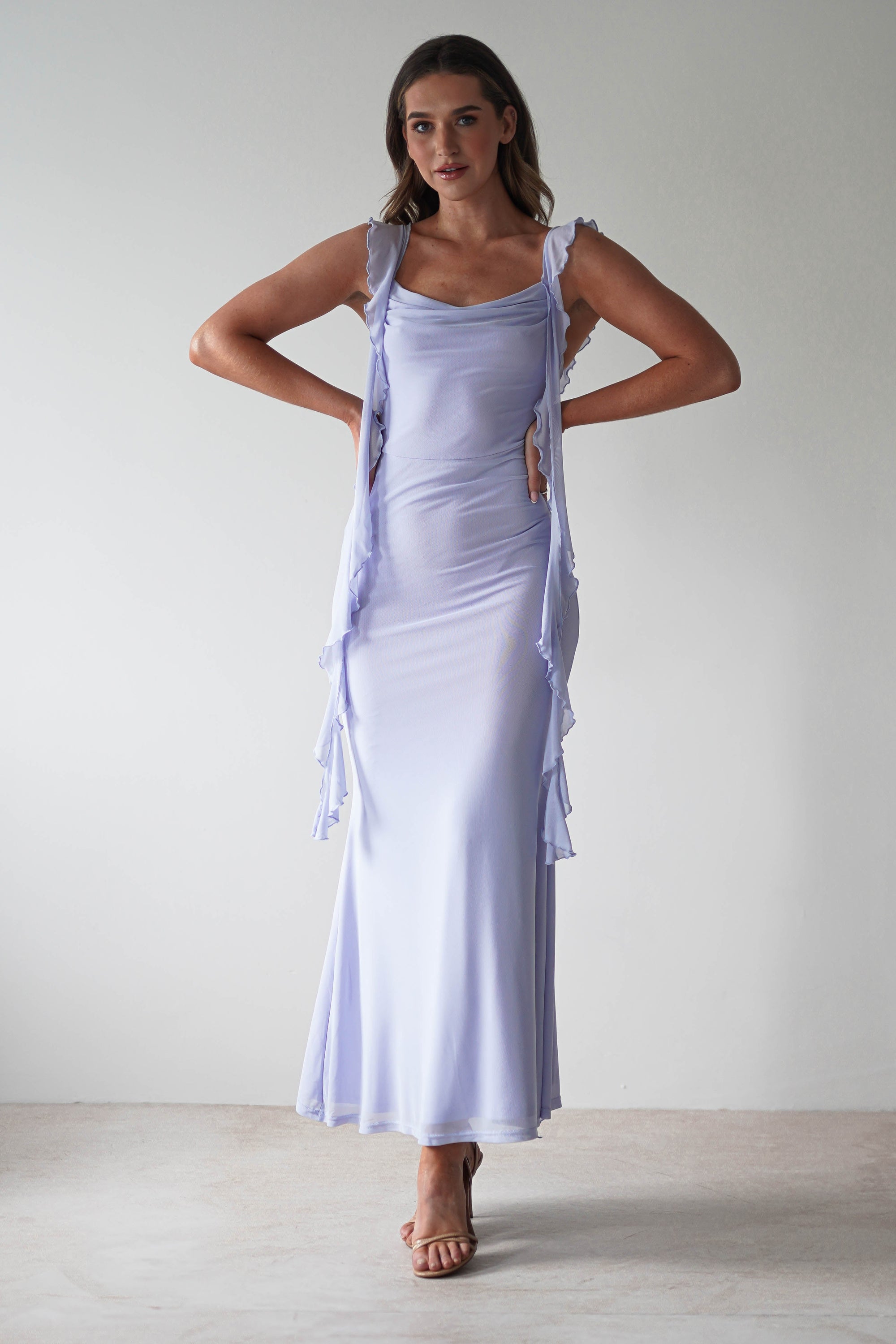 Miranda Ruffle Midaxi Dress | Dusty Blue | Oh Hello Clothing | XS (6)