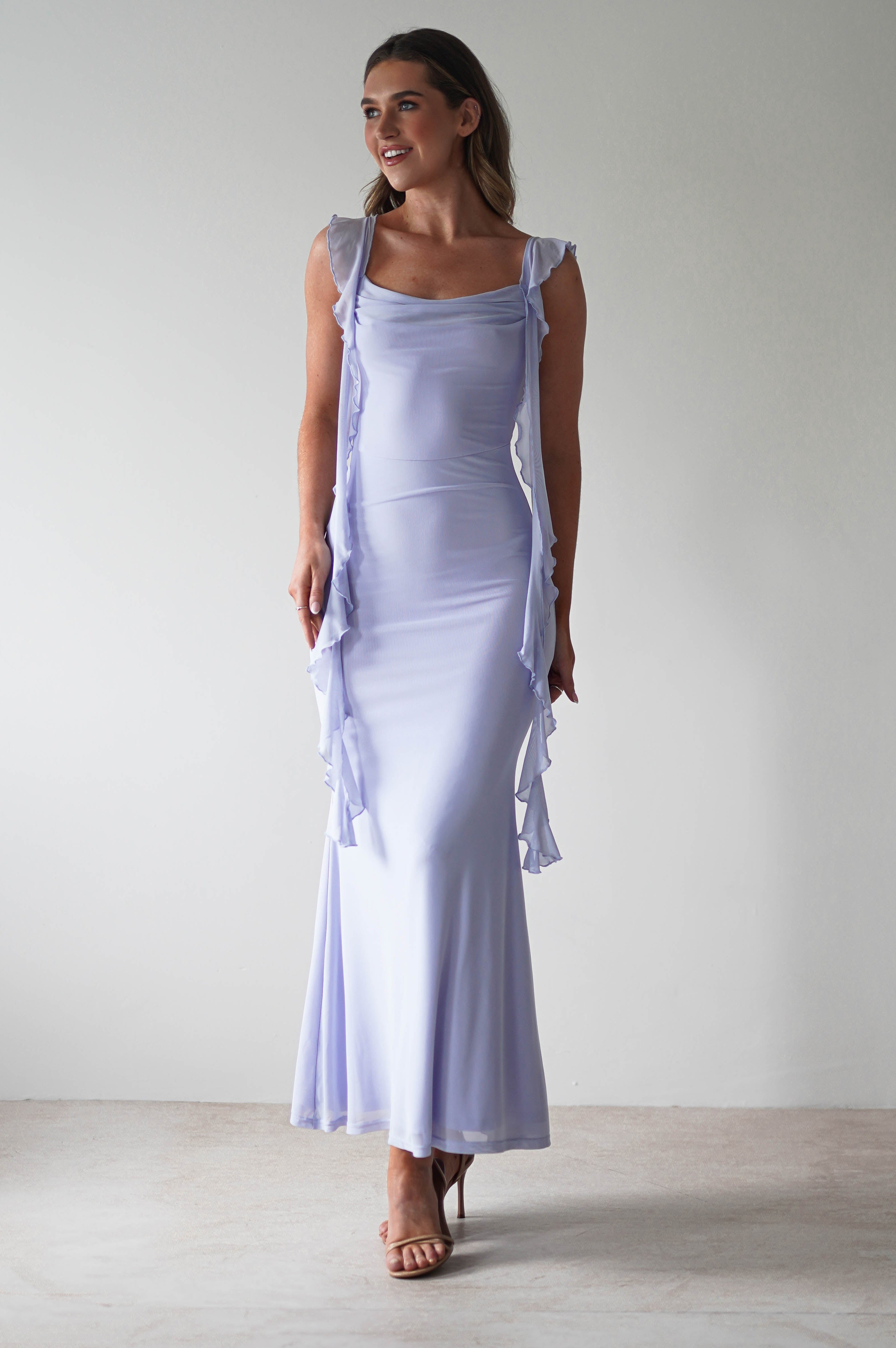 Miranda Ruffle Midaxi Dress | Dusty Blue | Oh Hello Clothing | XS (6)