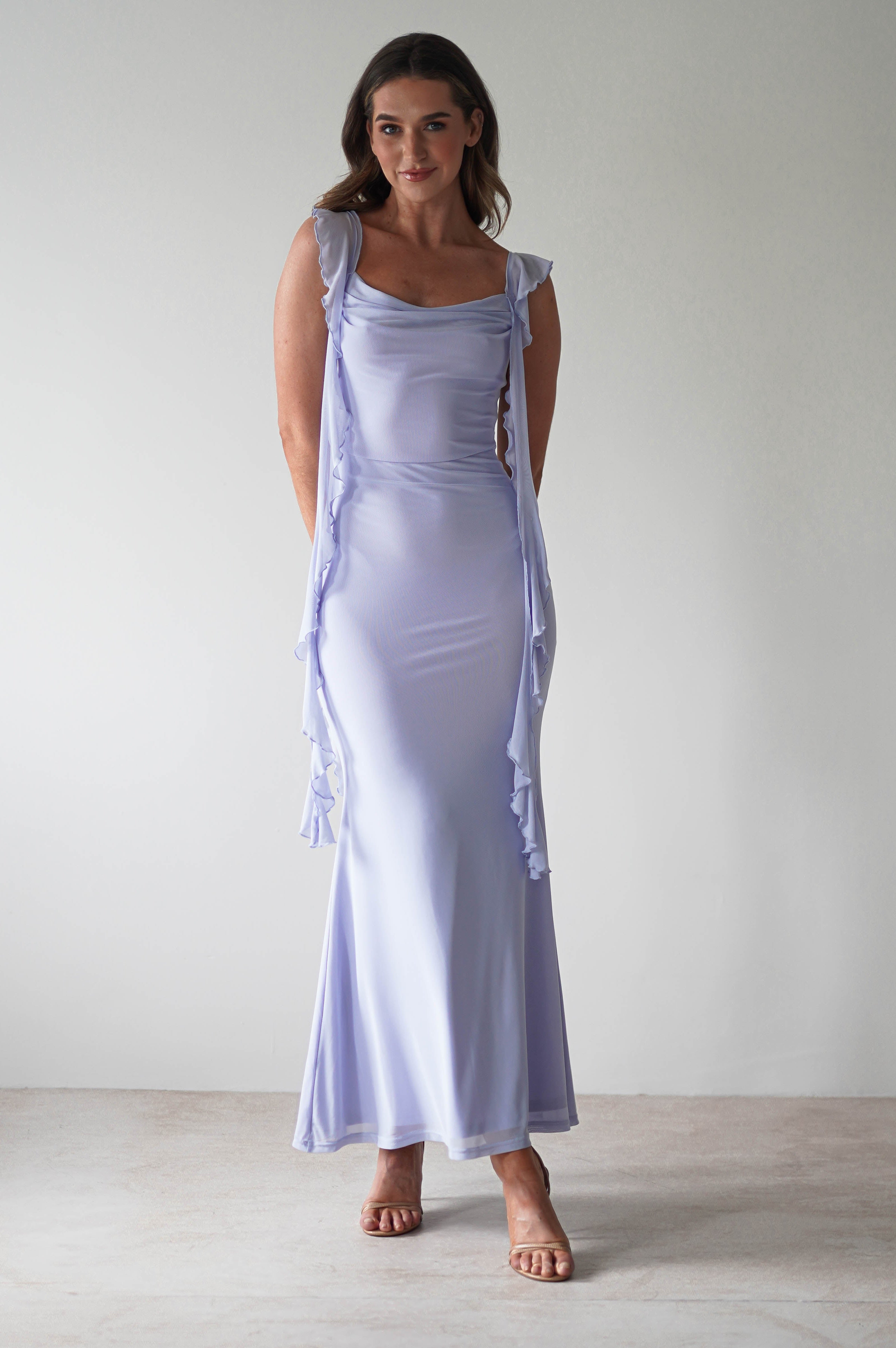 Miranda Ruffle Midaxi Dress | Dusty Blue | Oh Hello Clothing | XS (6)