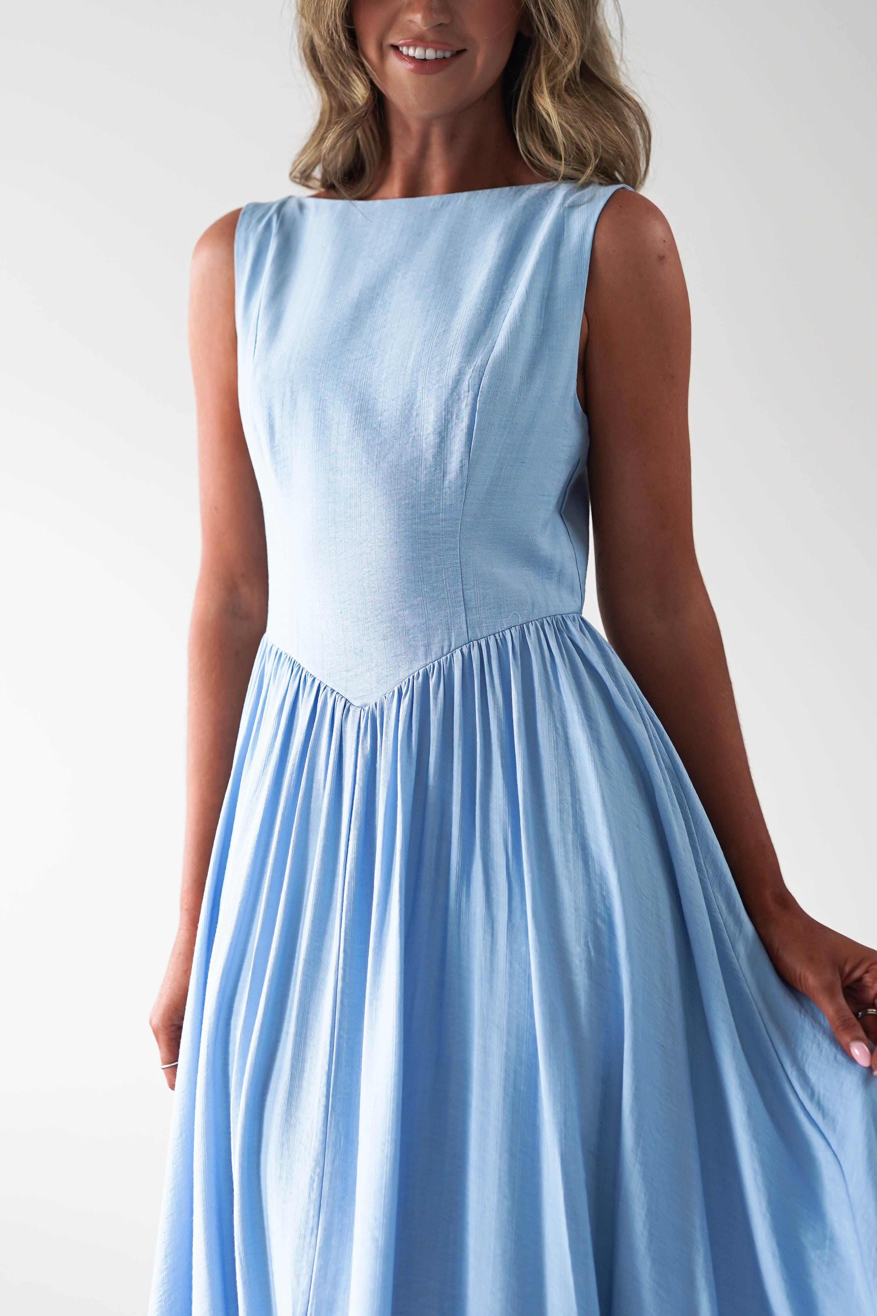 Monroe Skater Midaxi Dress | Blue - Oh Hello Clothing