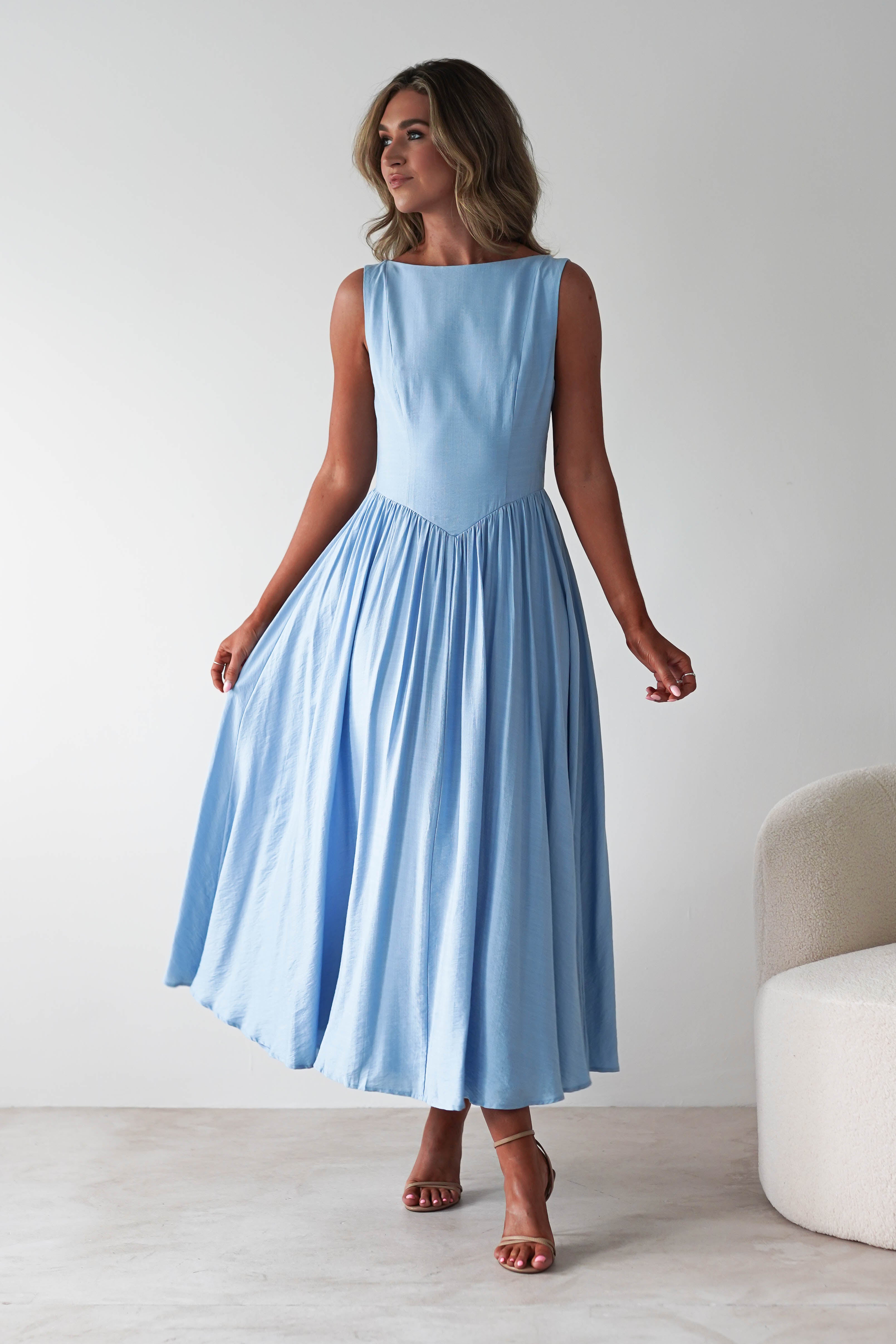 Monroe Skater Midaxi Dress | Blue - Oh Hello Clothing