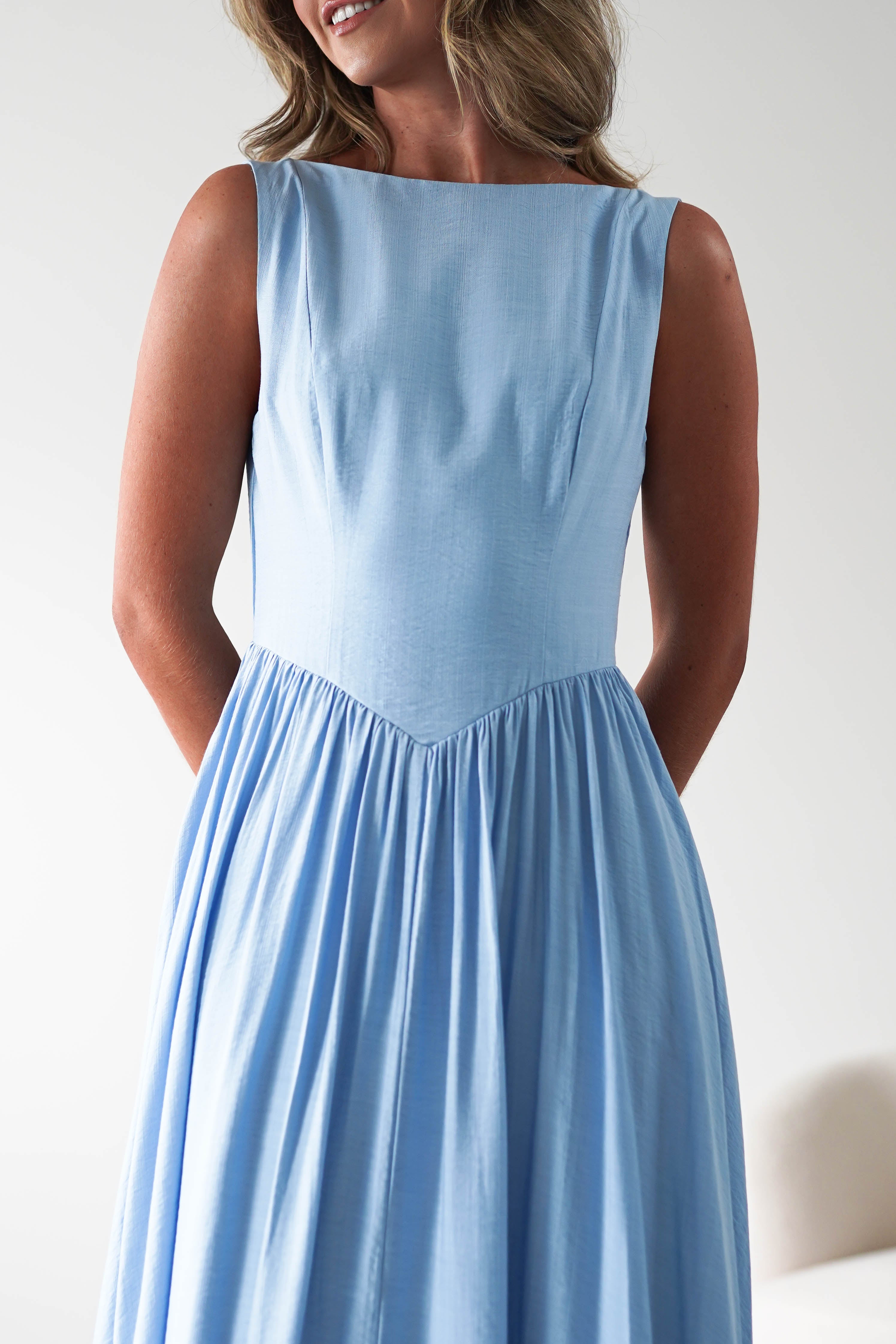 Monroe Skater Midaxi Dress | Blue - Oh Hello Clothing