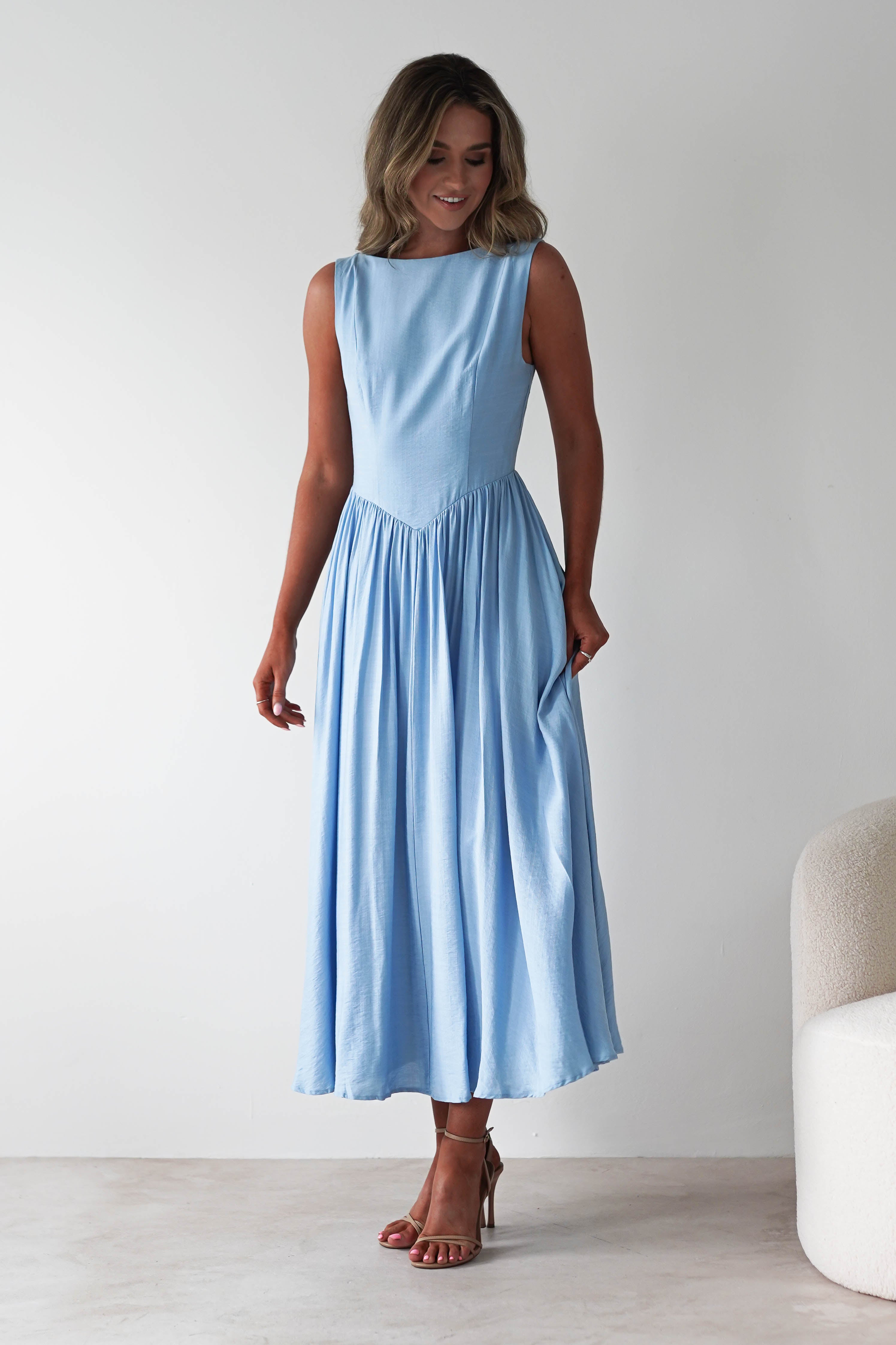 Monroe Skater Midaxi Dress | Blue - Oh Hello Clothing