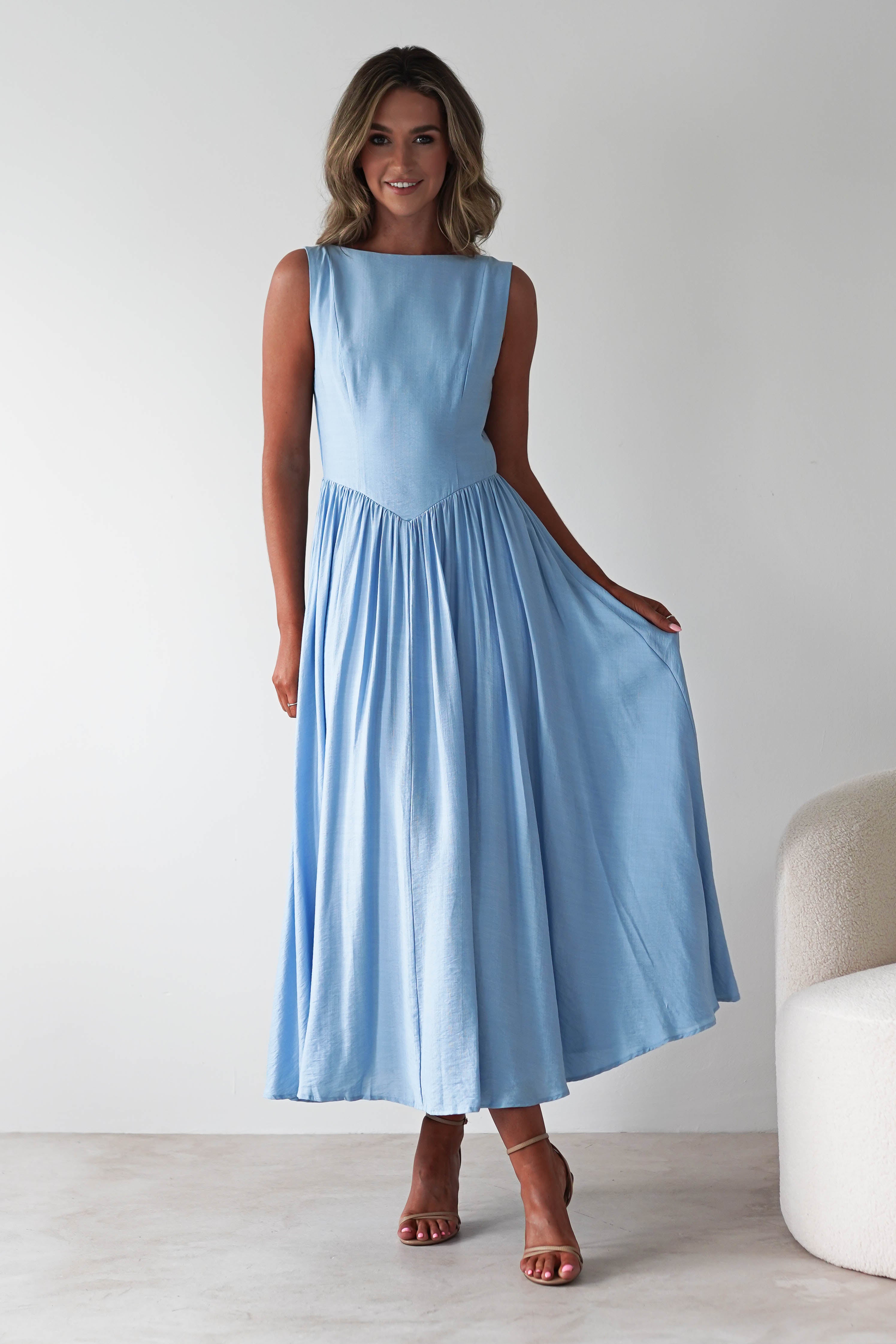 Monroe Skater Midaxi Dress | Blue - Oh Hello Clothing