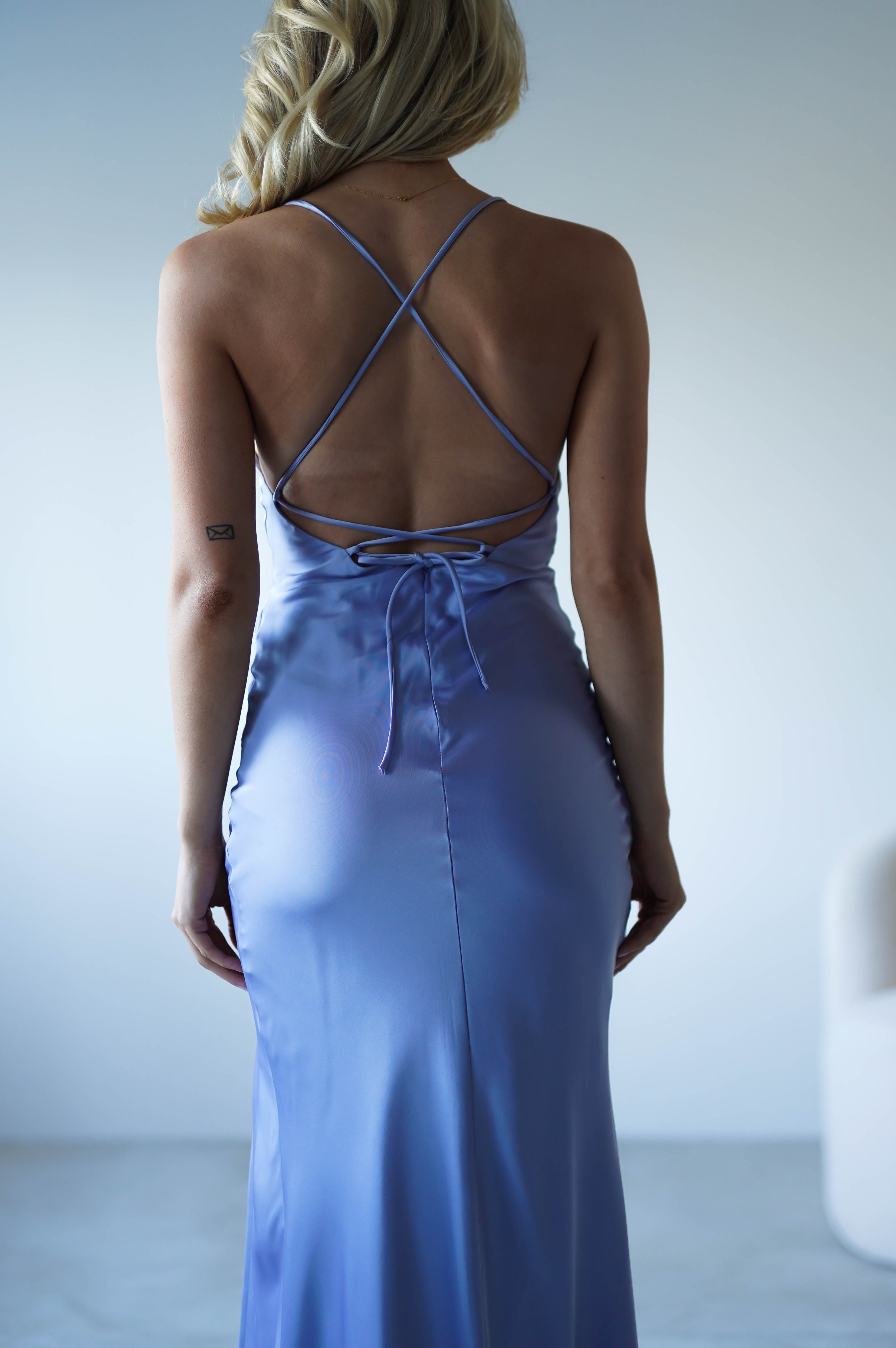 Elsa Matte Satin Maxi Gown | Periwinkle Blue | Oh Hello Clothing | XS (6)