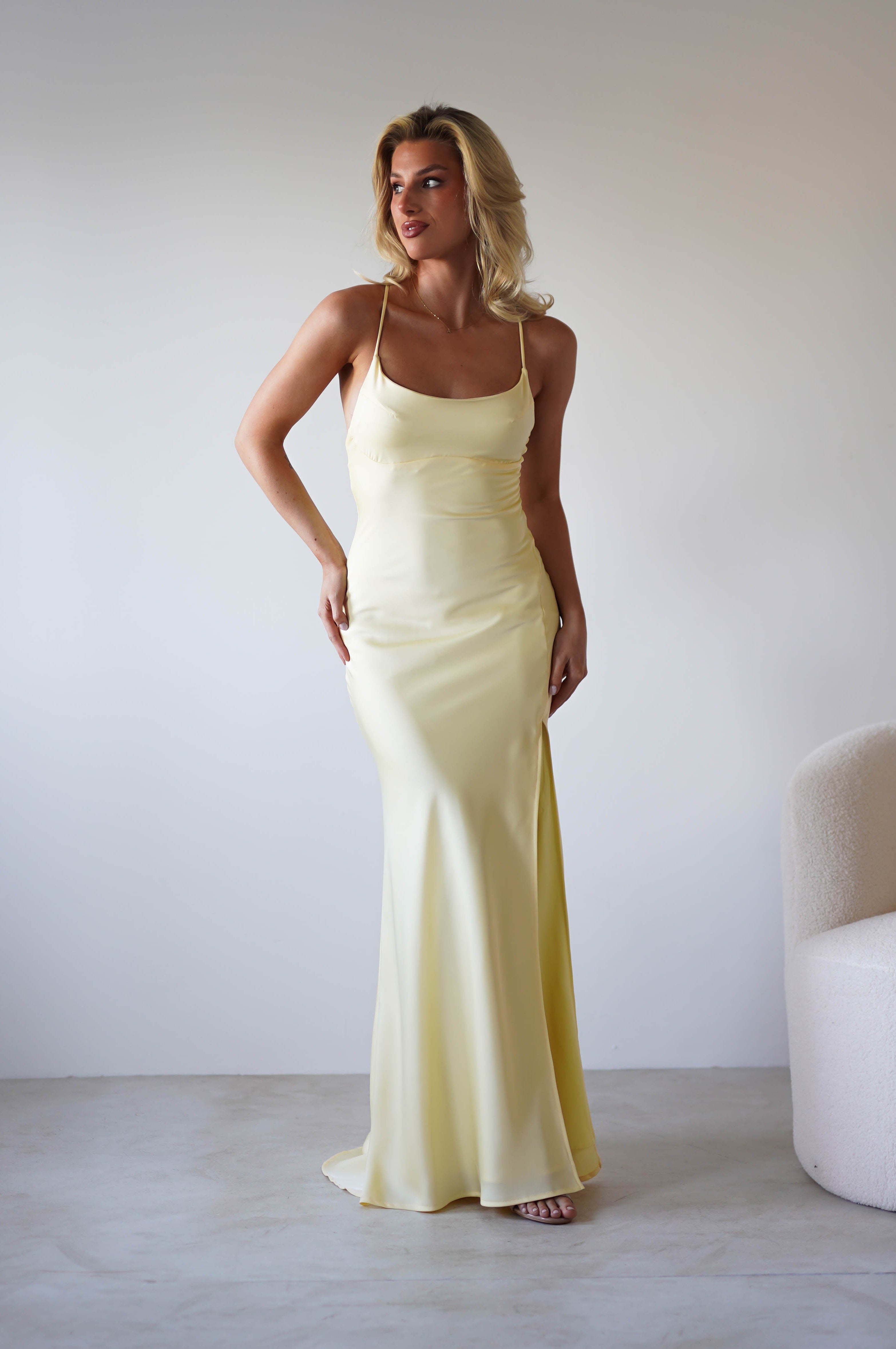Elsa Matte Satin Maxi Gown | Yellow | Oh Hello Clothing | XS (6)