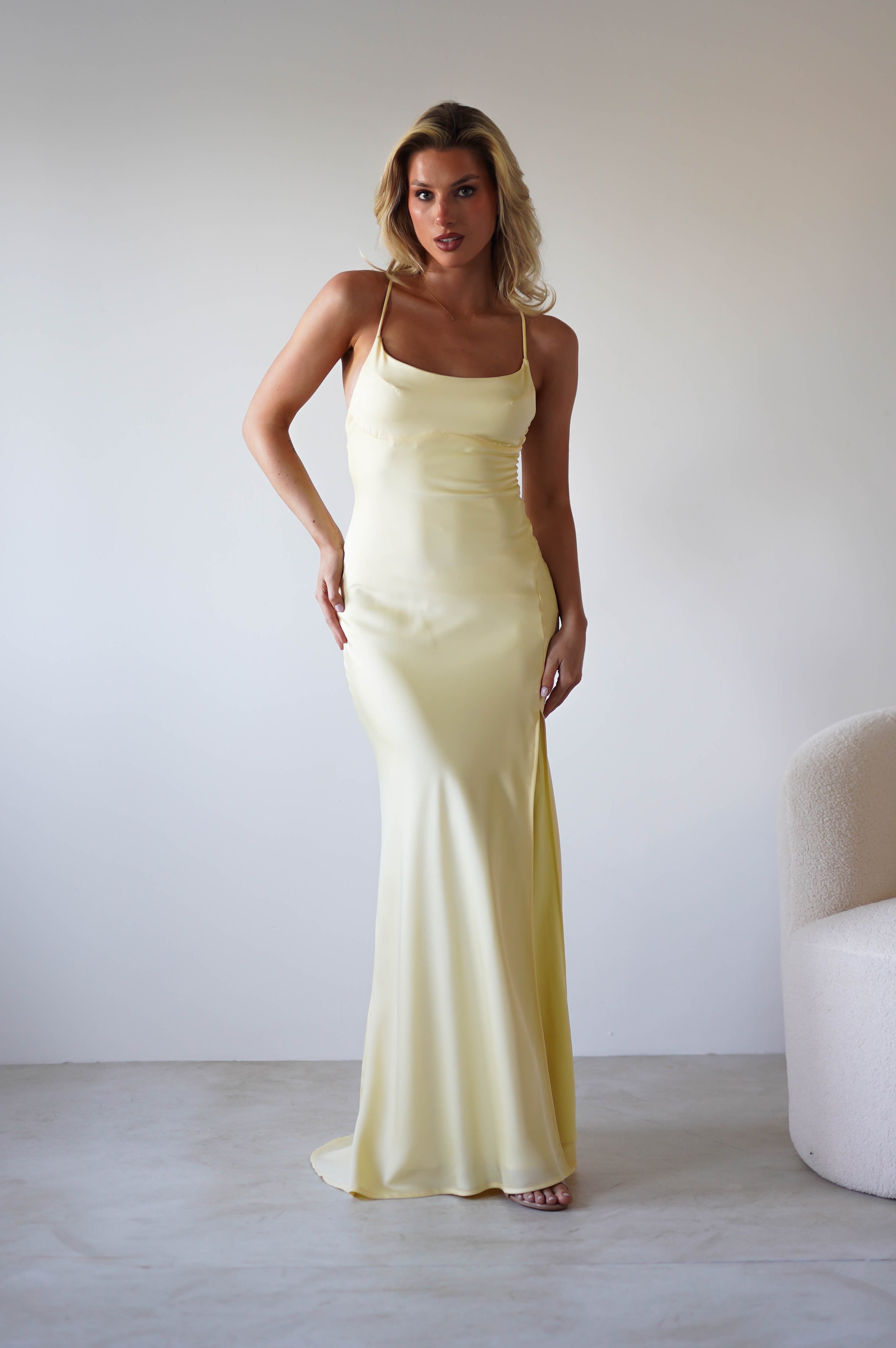 Elsa Matte Satin Maxi Gown | Yellow | Oh Hello Clothing | XS (6)