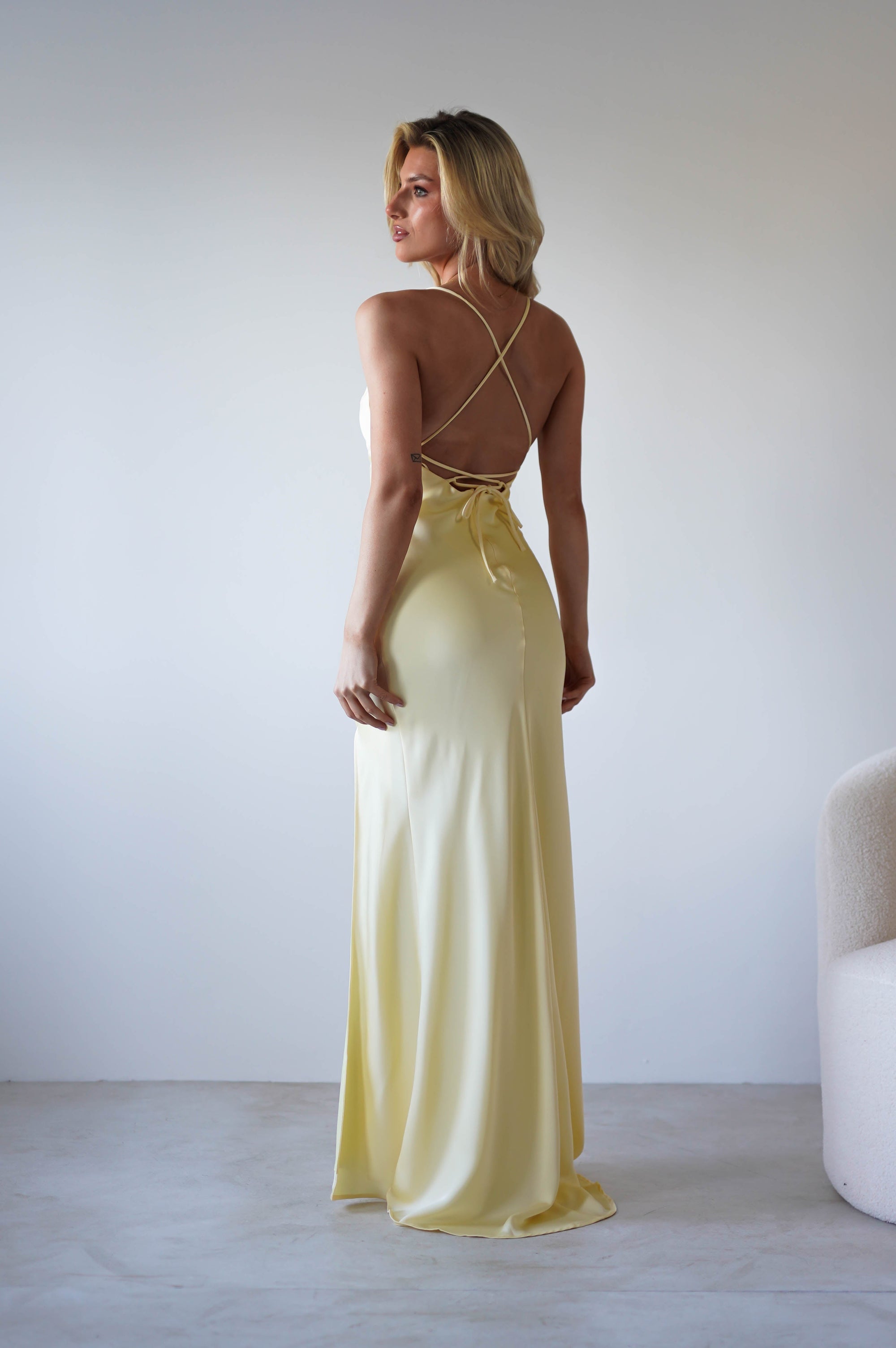 Elsa Matte Satin Maxi Gown | Yellow | Oh Hello Clothing | XS (6)