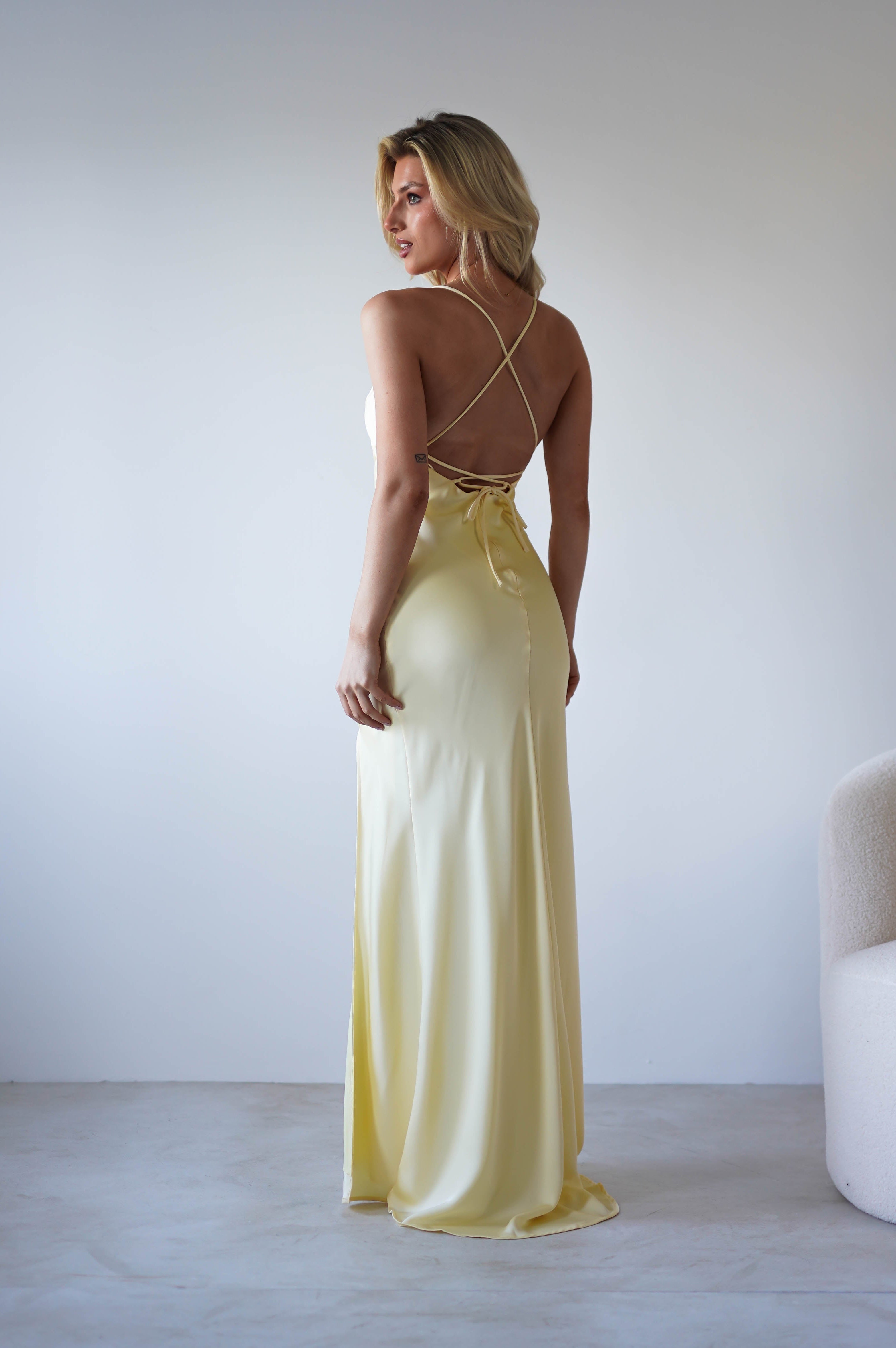 Elsa Matte Satin Maxi Gown | Yellow | Oh Hello Clothing | XS (6)