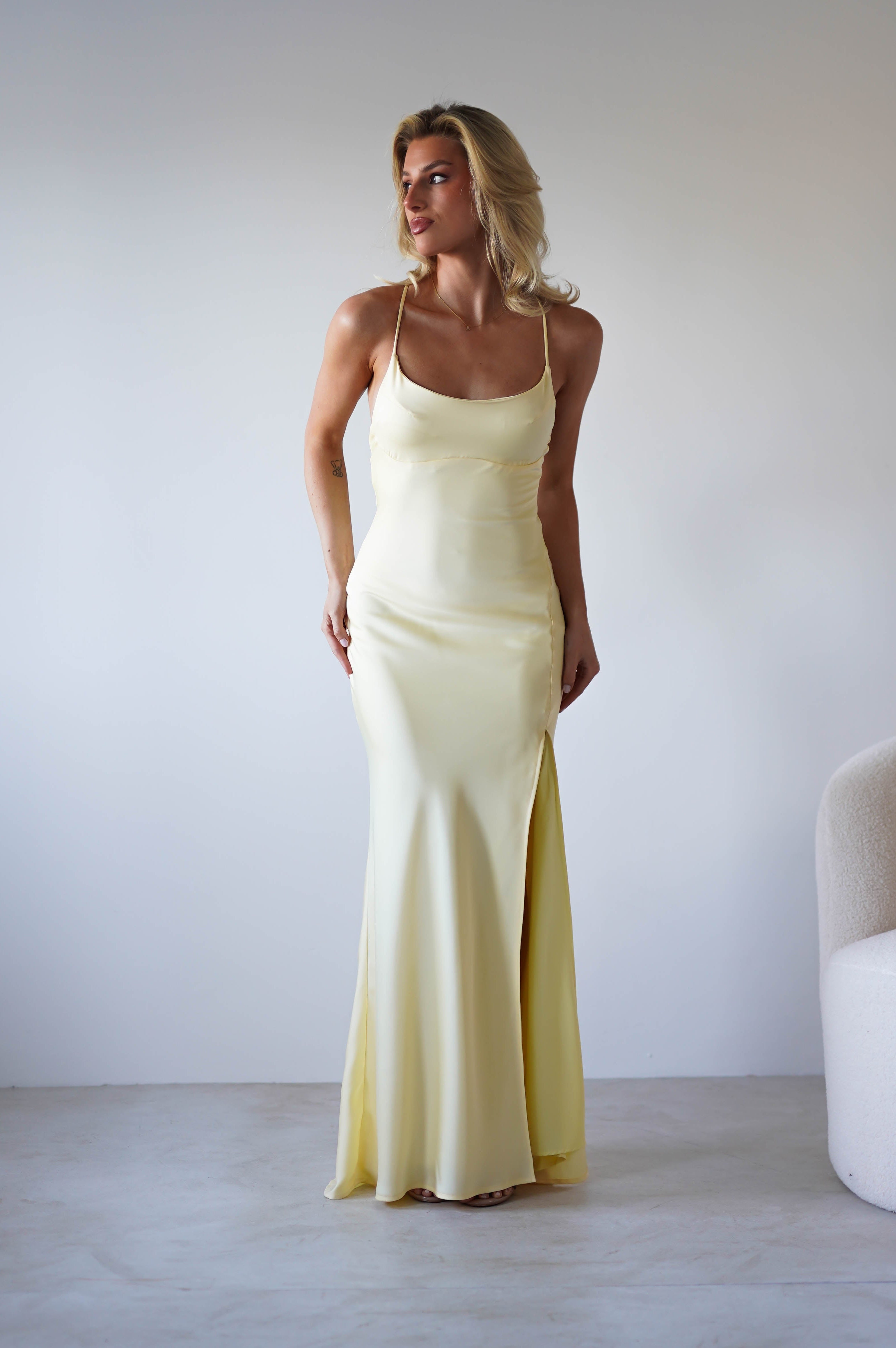Elsa Matte Satin Maxi Gown | Yellow | Oh Hello Clothing | XS (6)