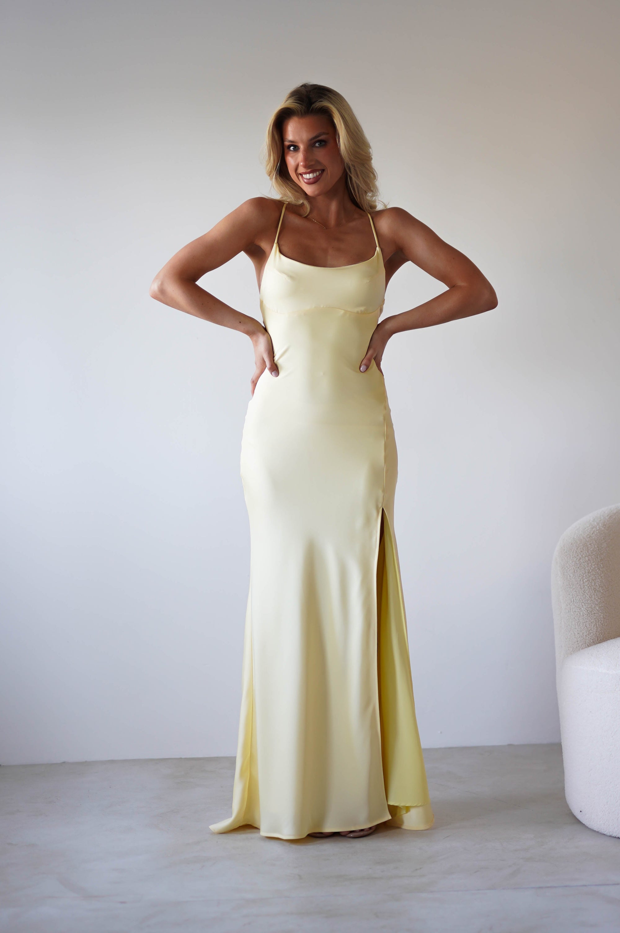 Elsa Matte Satin Maxi Gown | Yellow | Oh Hello Clothing | XS (6)