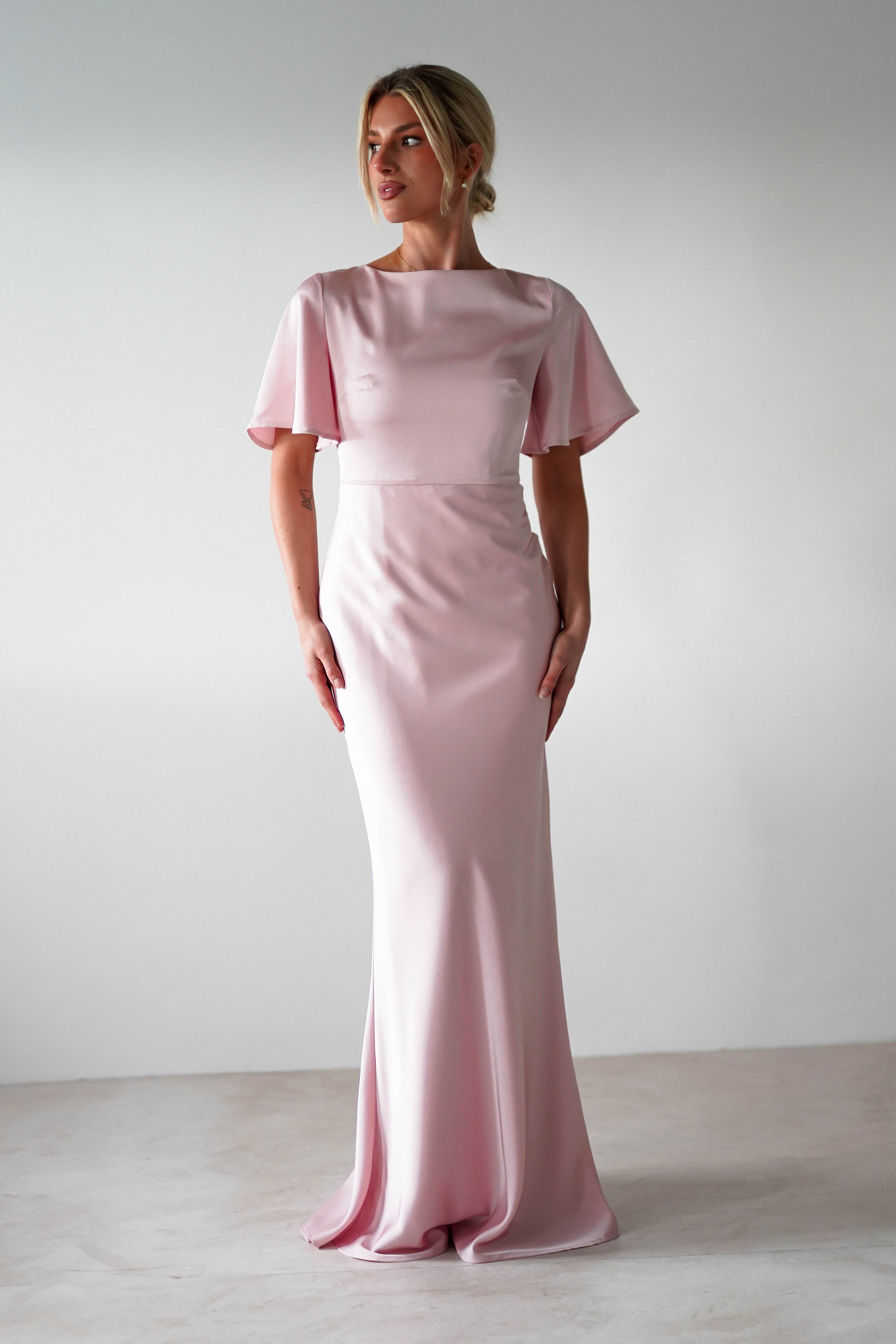 Olivia Soft Matte Satin Maxi Dress | Blush Pink