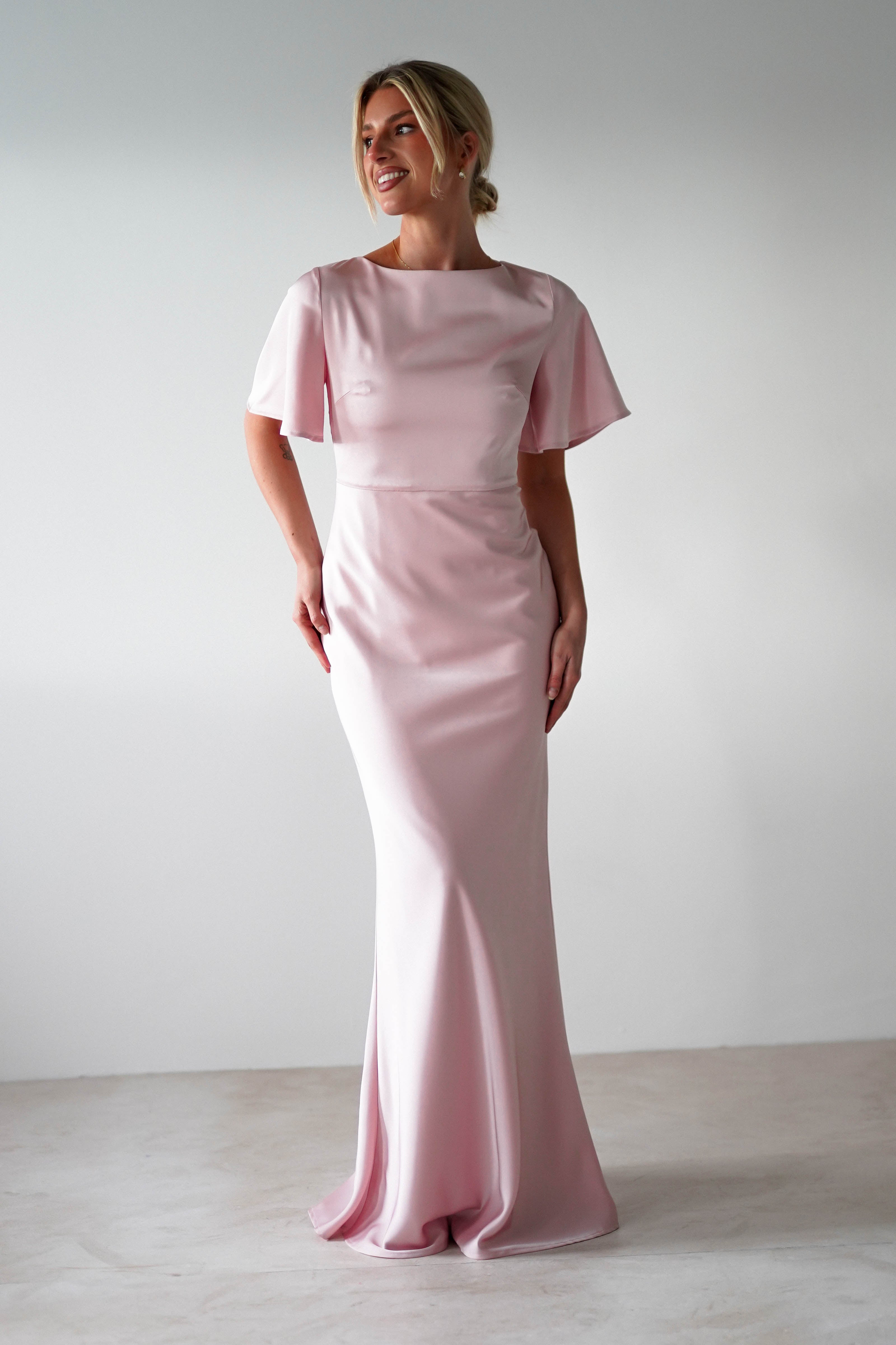 Olivia Soft Matte Satin Maxi Dress | Blush Pink