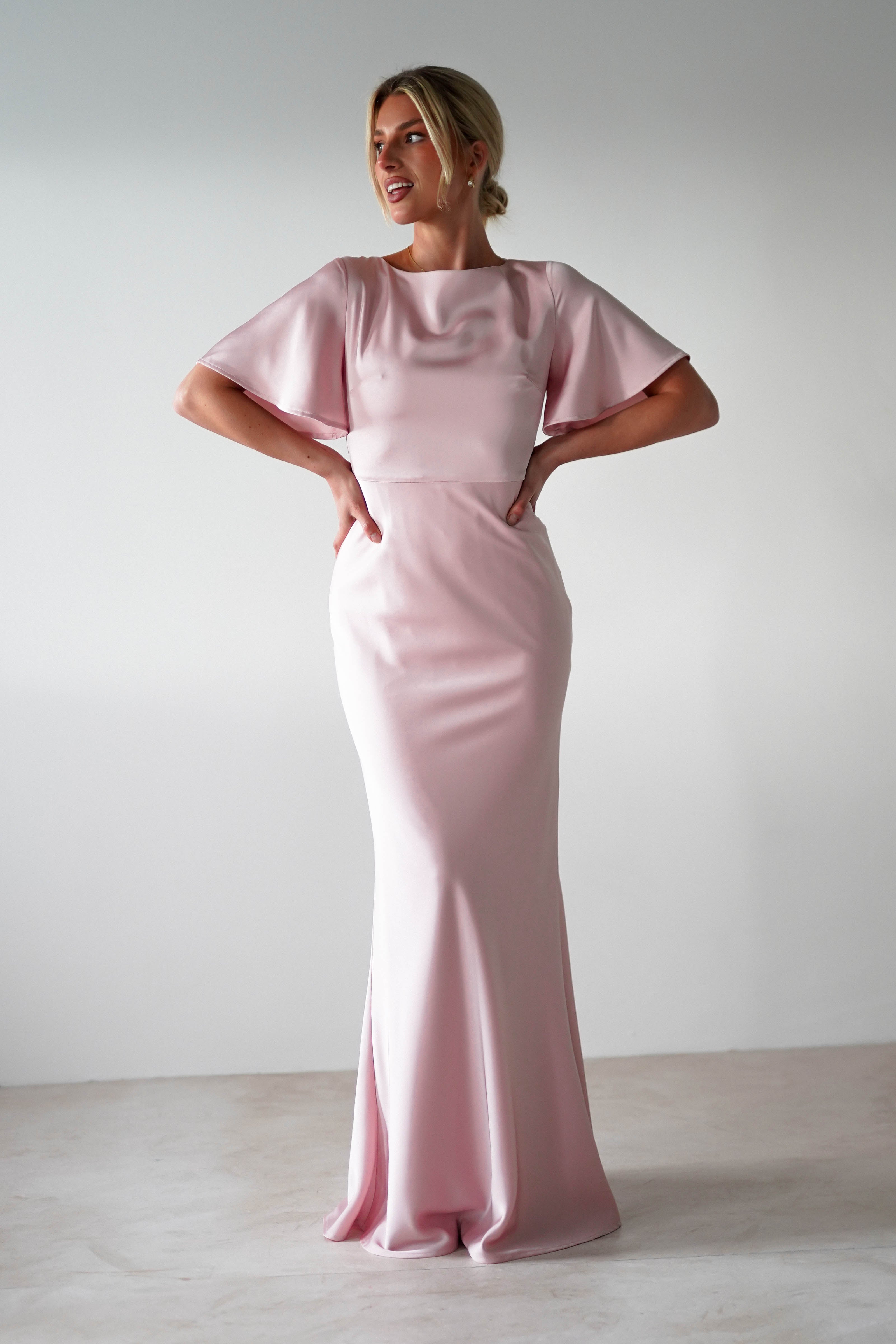 Olivia Soft Matte Satin Maxi Dress | Blush Pink