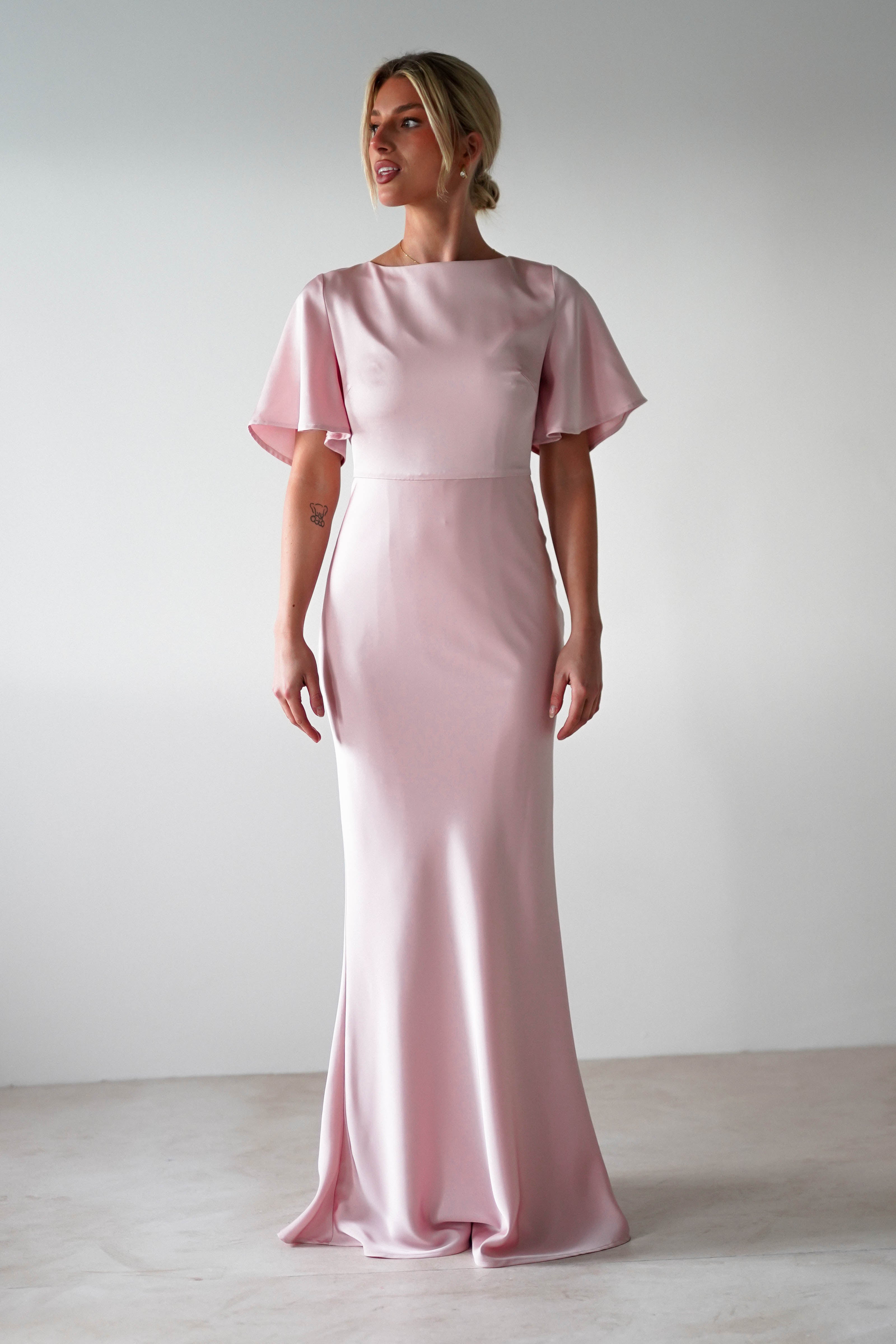 Olivia Soft Matte Satin Maxi Dress | Blush Pink