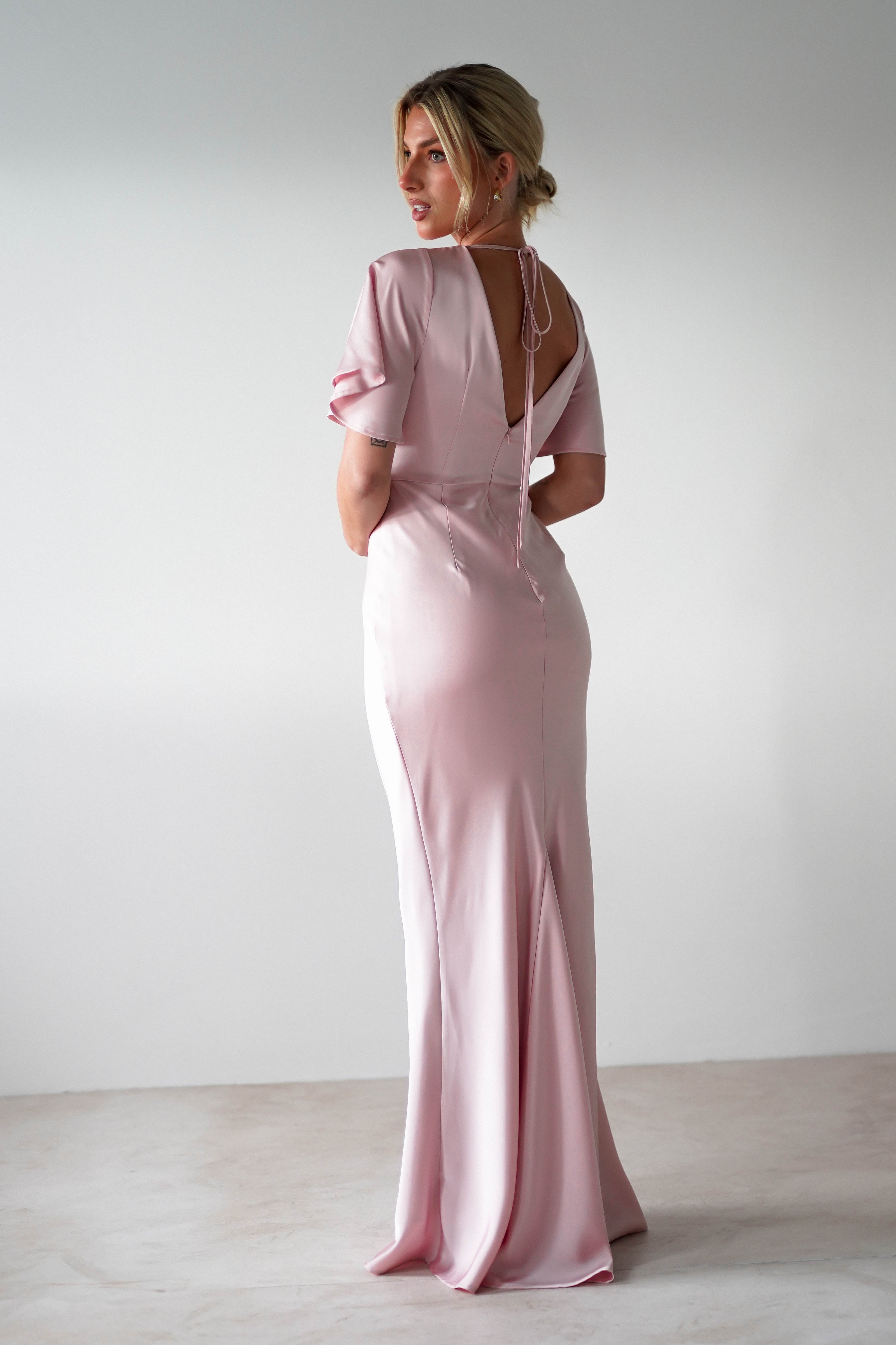 Olivia Soft Matte Satin Maxi Dress | Blush Pink