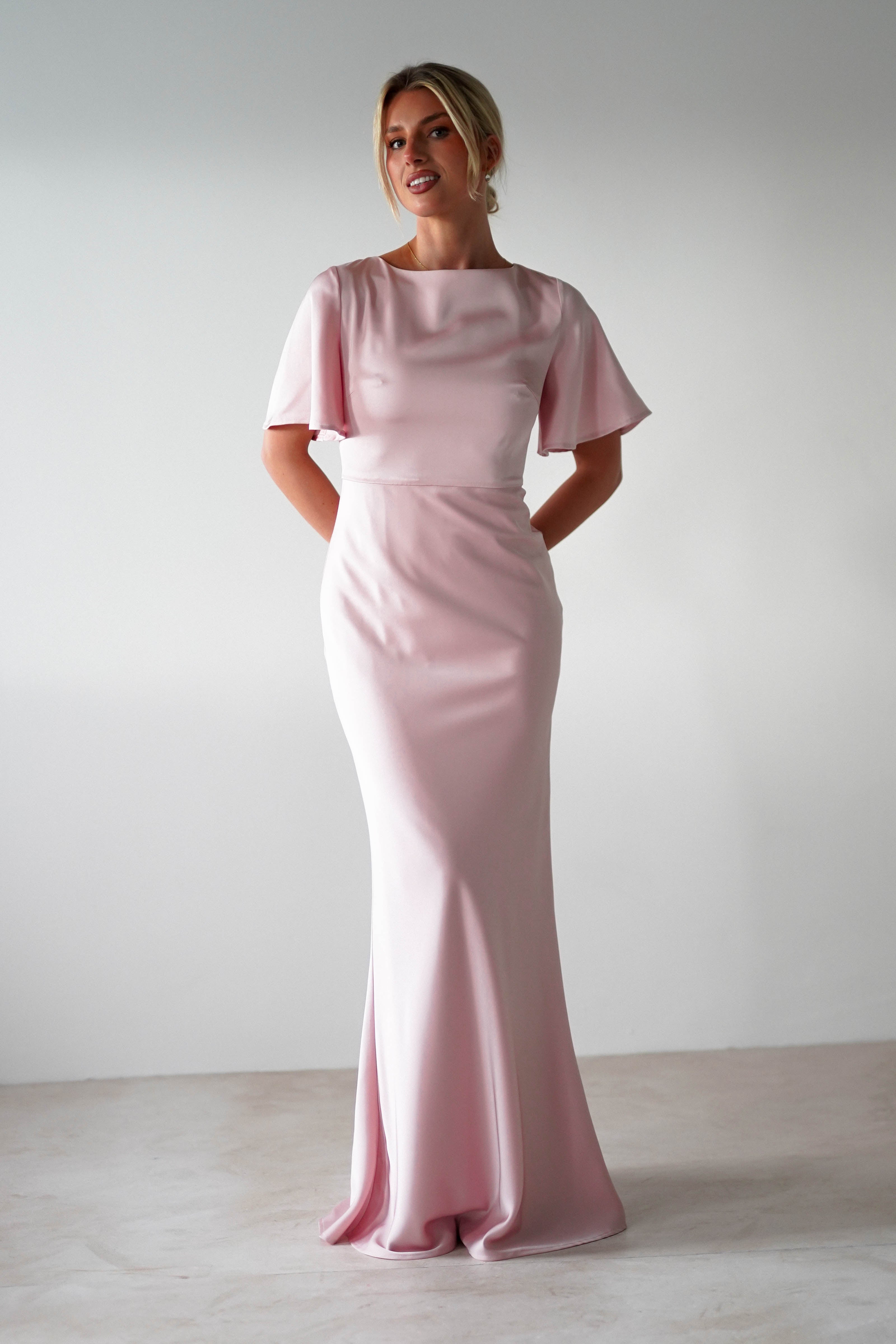 Olivia Soft Matte Satin Maxi Dress | Blush Pink