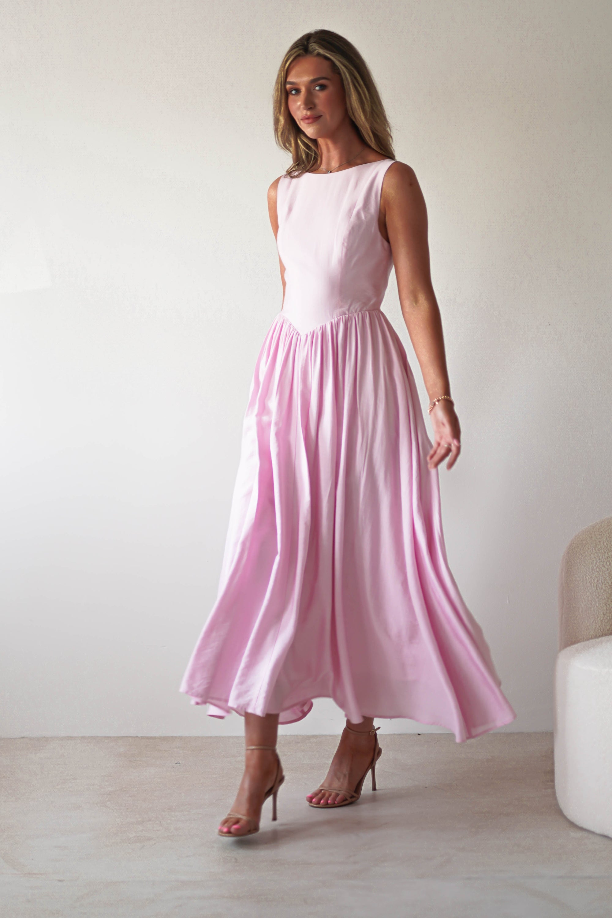 Monroe Skater Midaxi Dress | Pink | Oh Hello Clothing | XS (6)