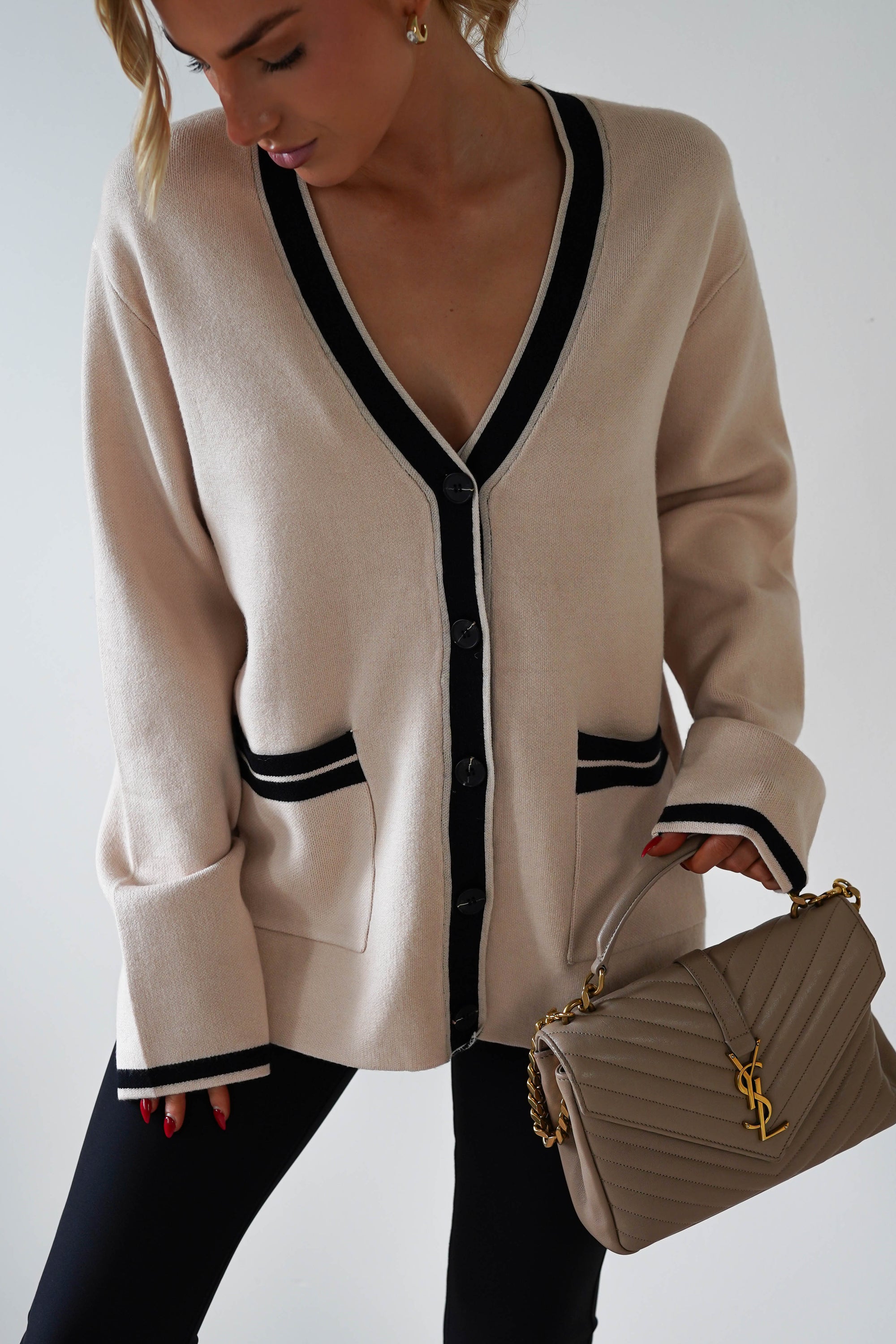 Calvin 2 Tone Over Sized Cardigan | Cream/Black | Oh Hello Clothing | ONE SIZE (6 - 12)