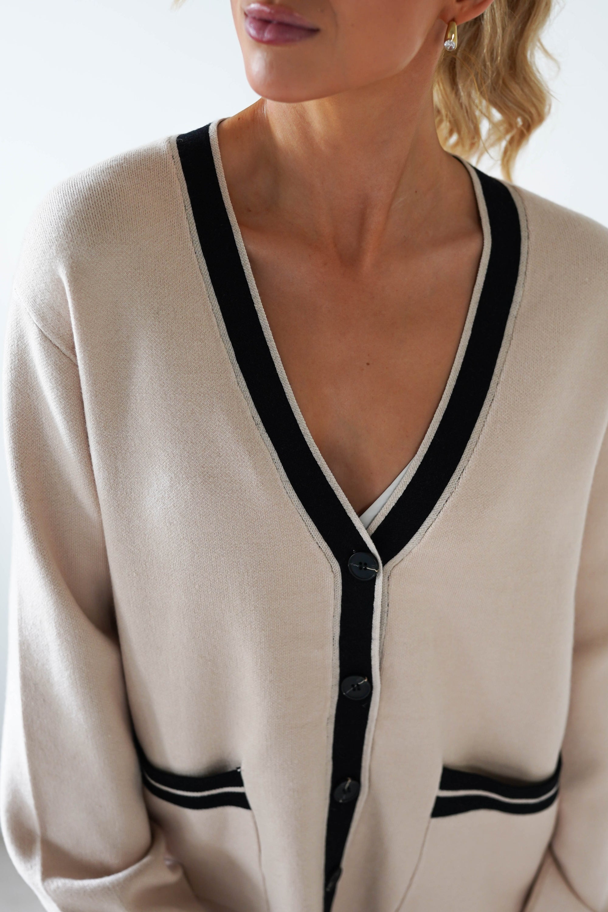 Calvin 2 Tone Over Sized Cardigan | Cream/Black | Oh Hello Clothing | ONE SIZE (6 - 12)