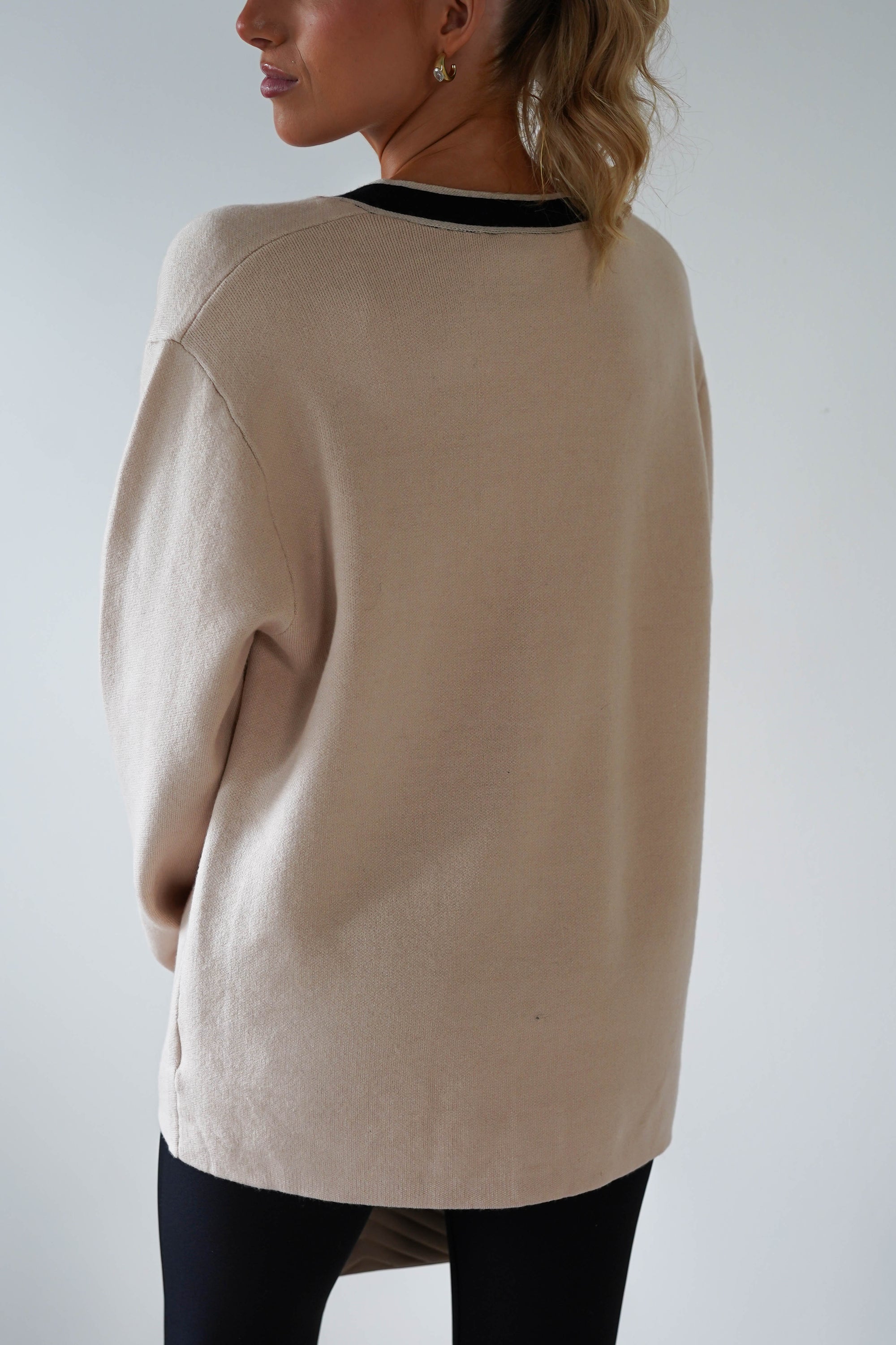 Calvin 2 Tone Over Sized Cardigan | Cream/Black | Oh Hello Clothing | ONE SIZE (6 - 12)