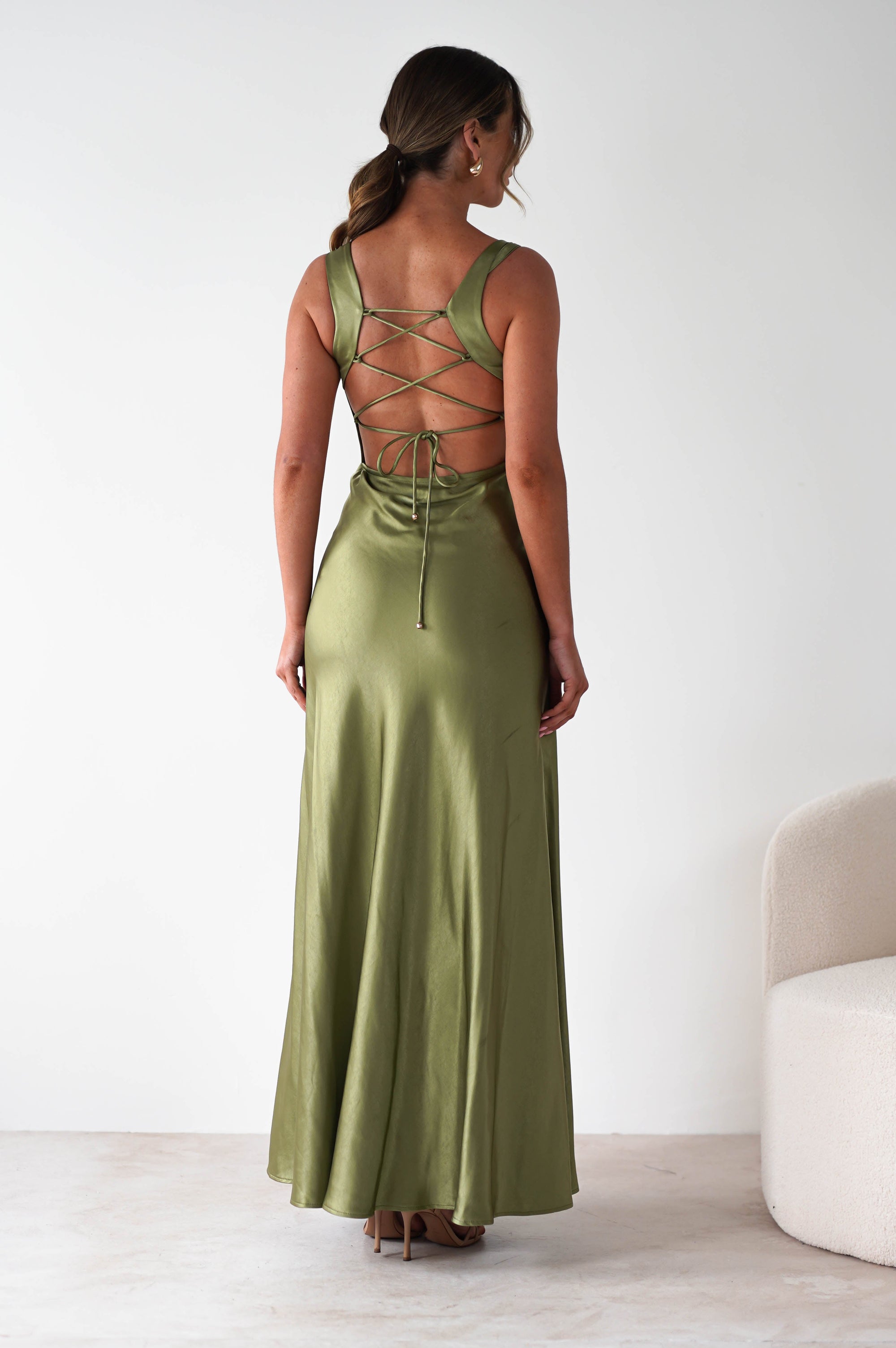 Riviera Soft Satin Maxi Gown | Olive | Oh Hello Clothing | XS (6)