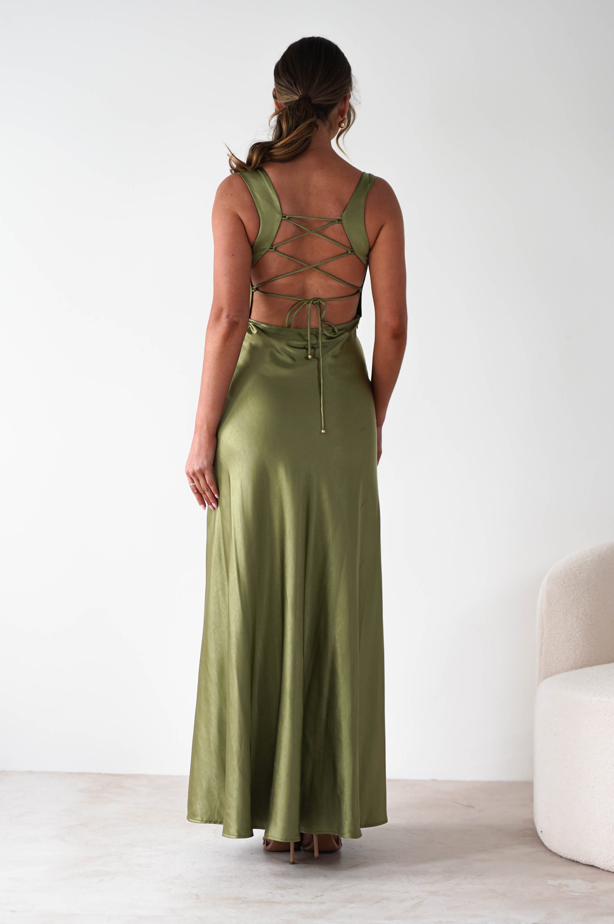 Riviera Soft Satin Maxi Gown | Olive | Oh Hello Clothing | XS (6)