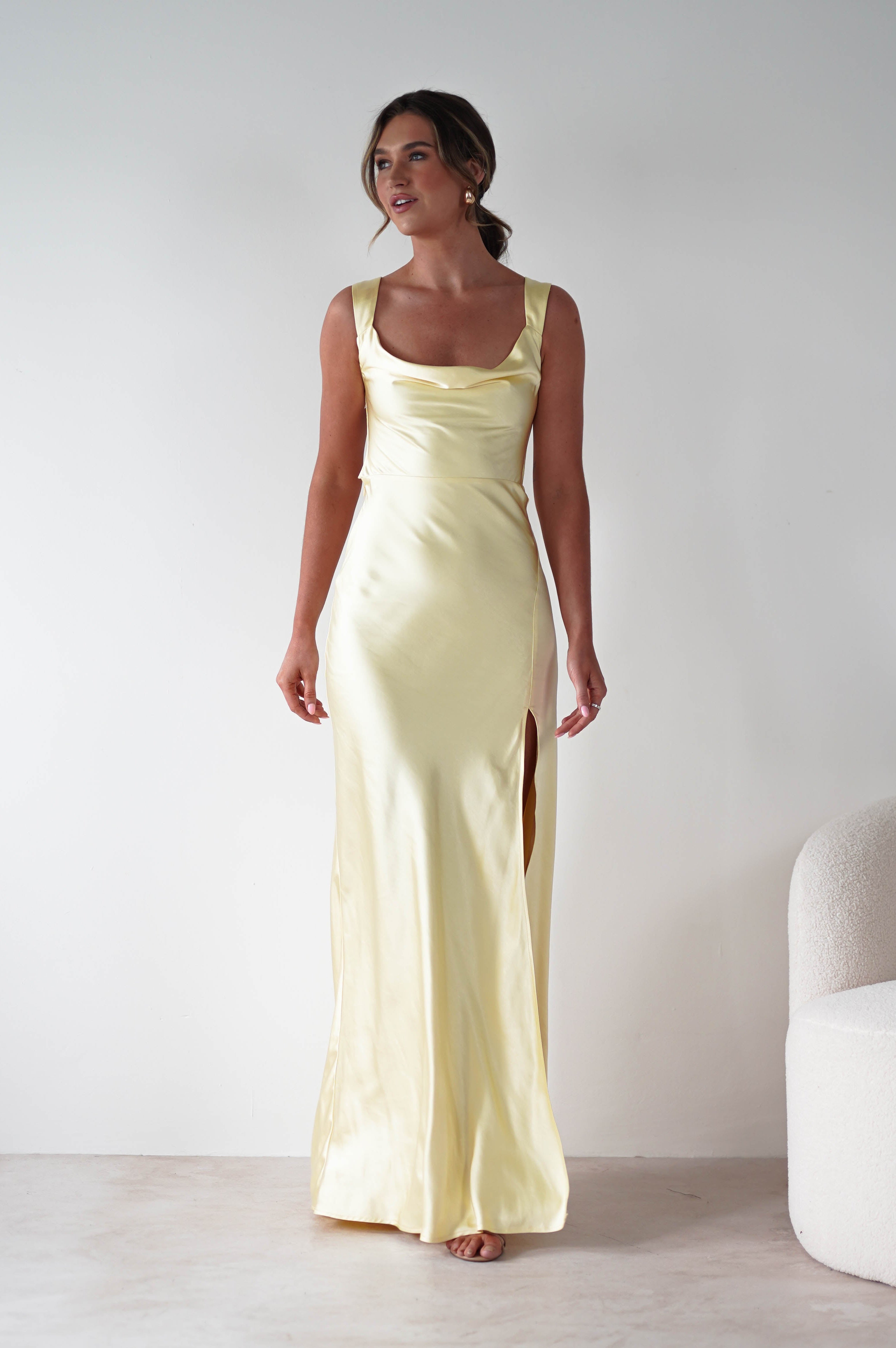 Riviera Soft Satin Maxi Gown | Yellow | Oh Hello Clothing | XS (6)