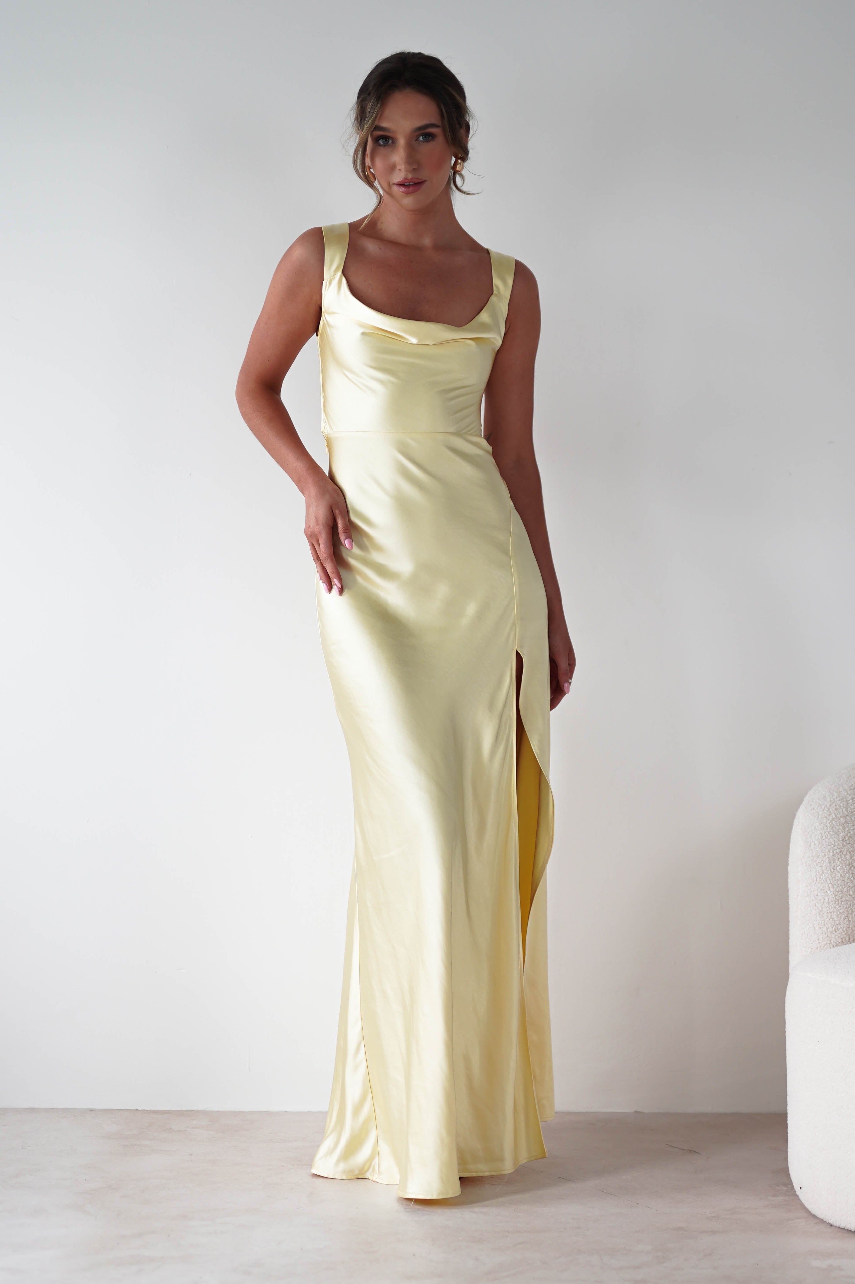Riviera Soft Satin Maxi Gown | Yellow | Oh Hello Clothing | XS (6)