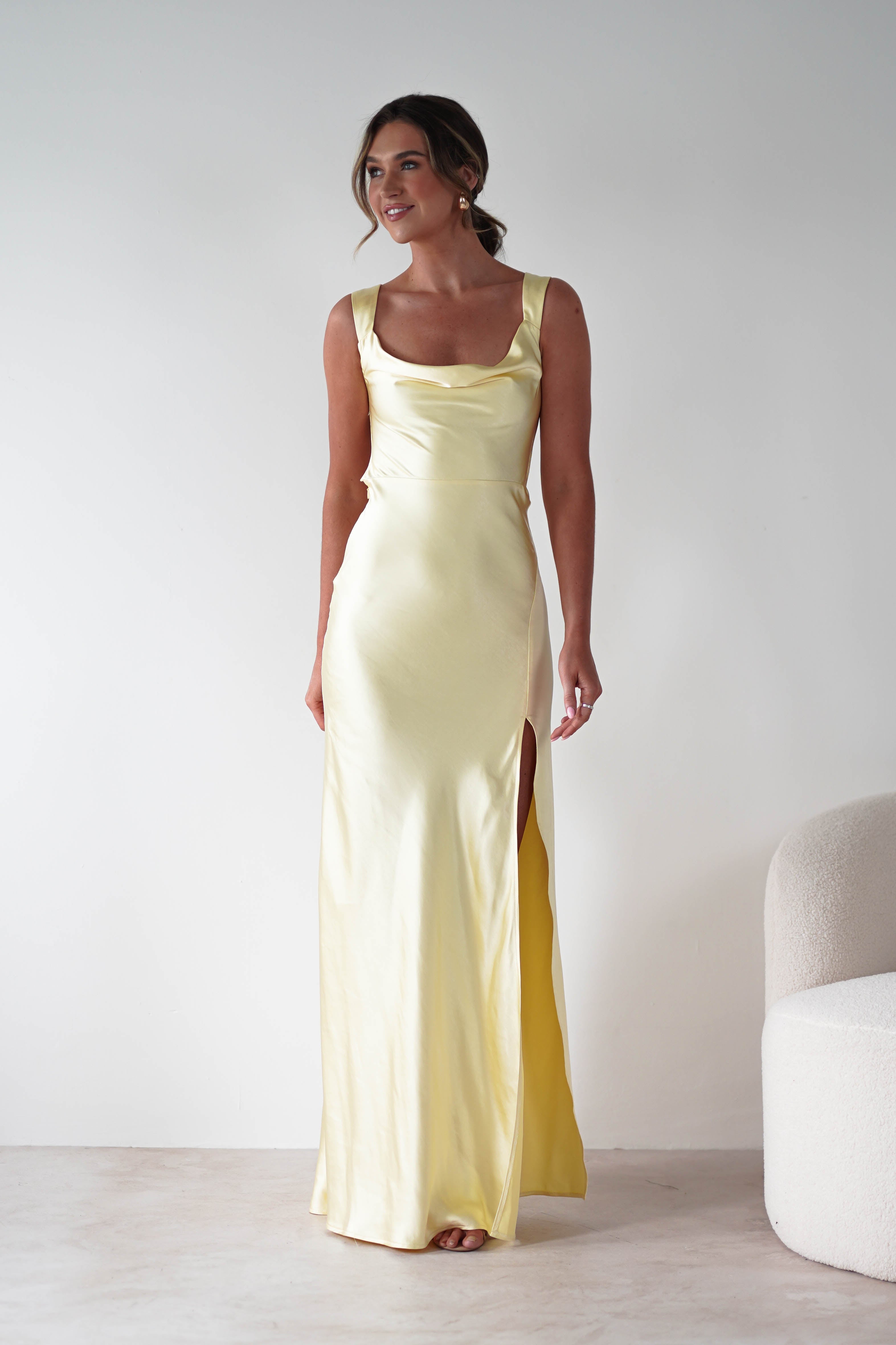 Riviera Soft Satin Maxi Gown | Yellow | Oh Hello Clothing | XS (6)