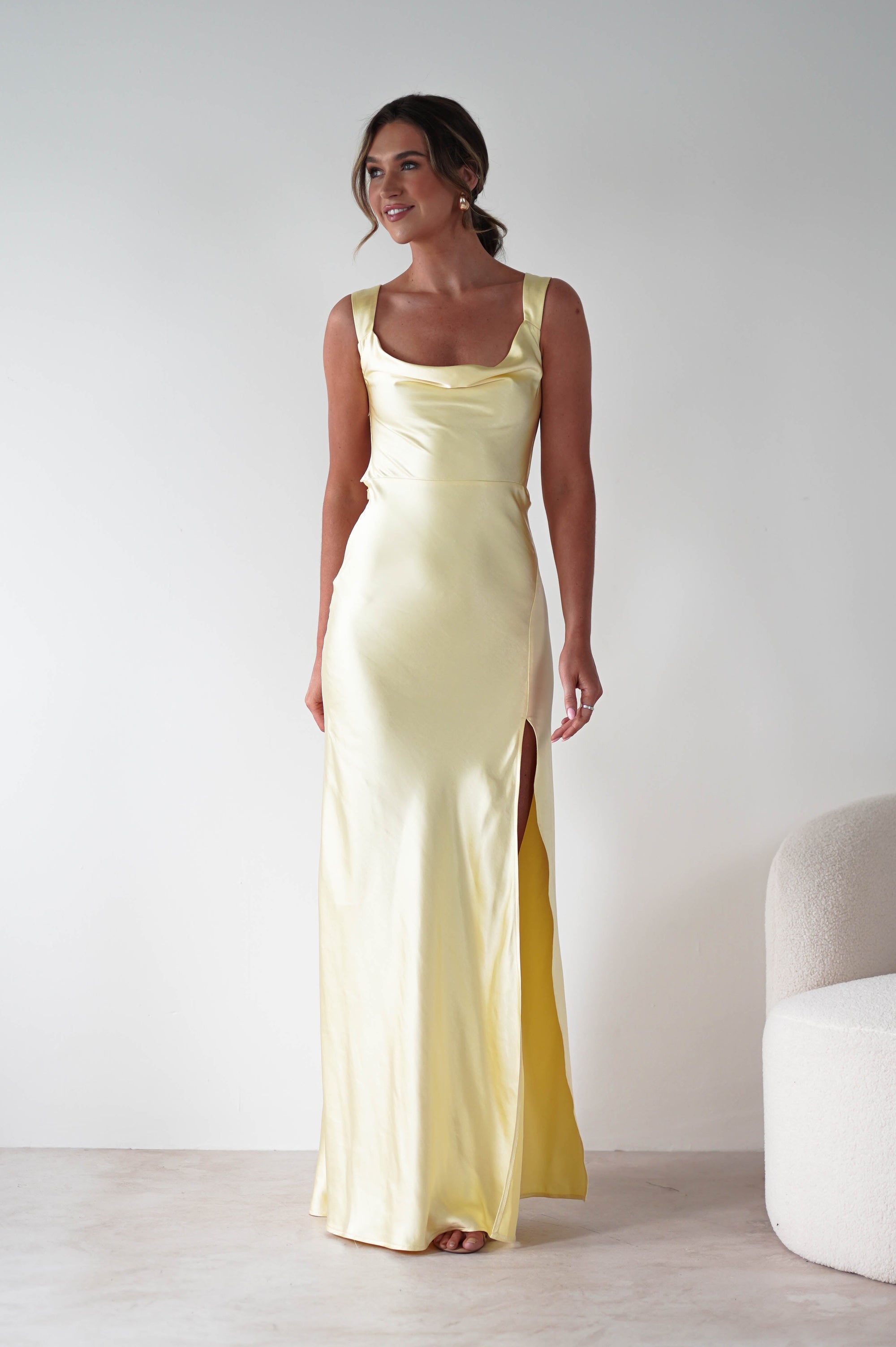 Riviera Soft Satin Maxi Gown | Yellow | Oh Hello Clothing | XS (6)