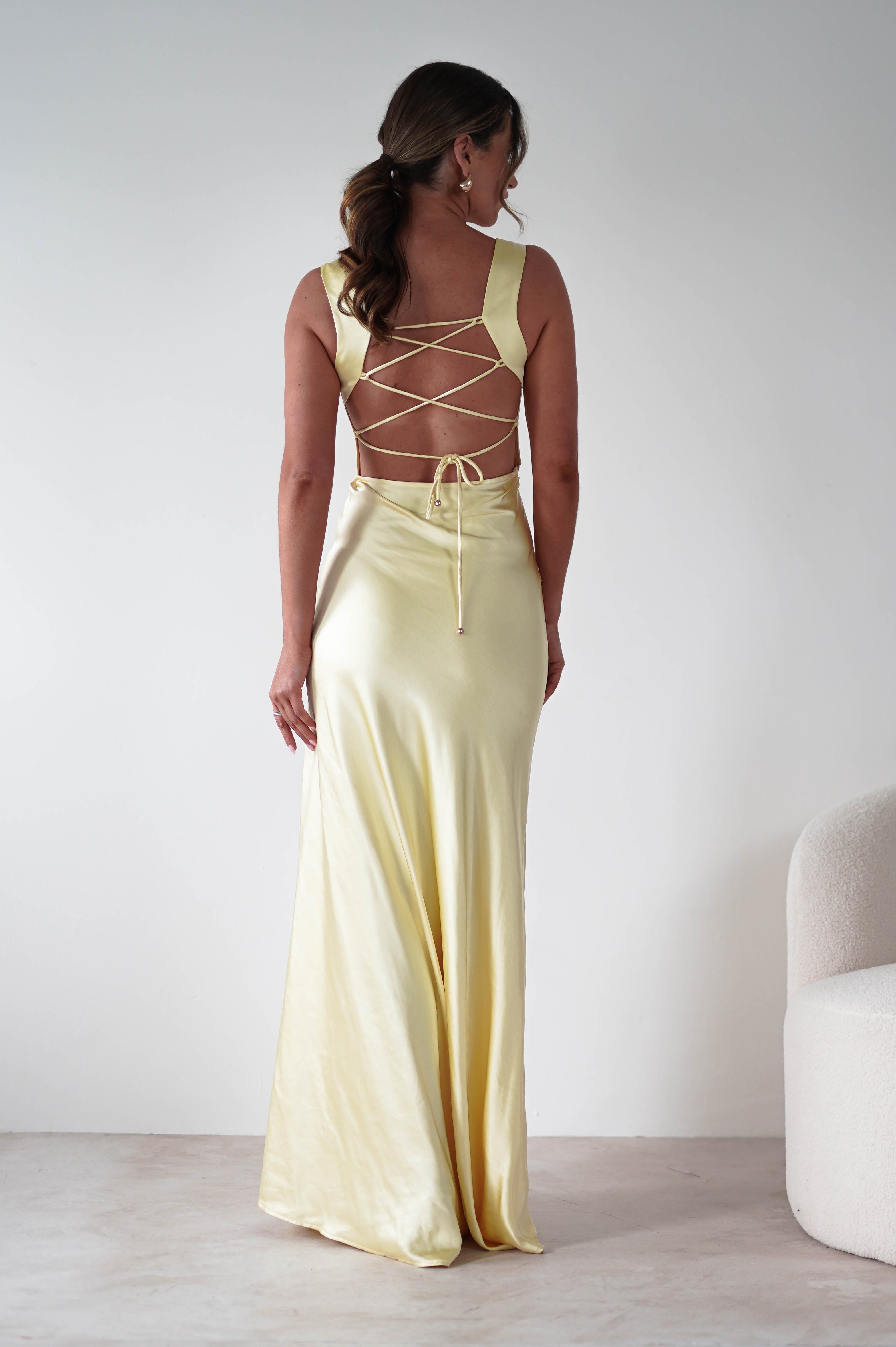 Riviera Soft Satin Maxi Gown | Yellow | Oh Hello Clothing | XS (6)