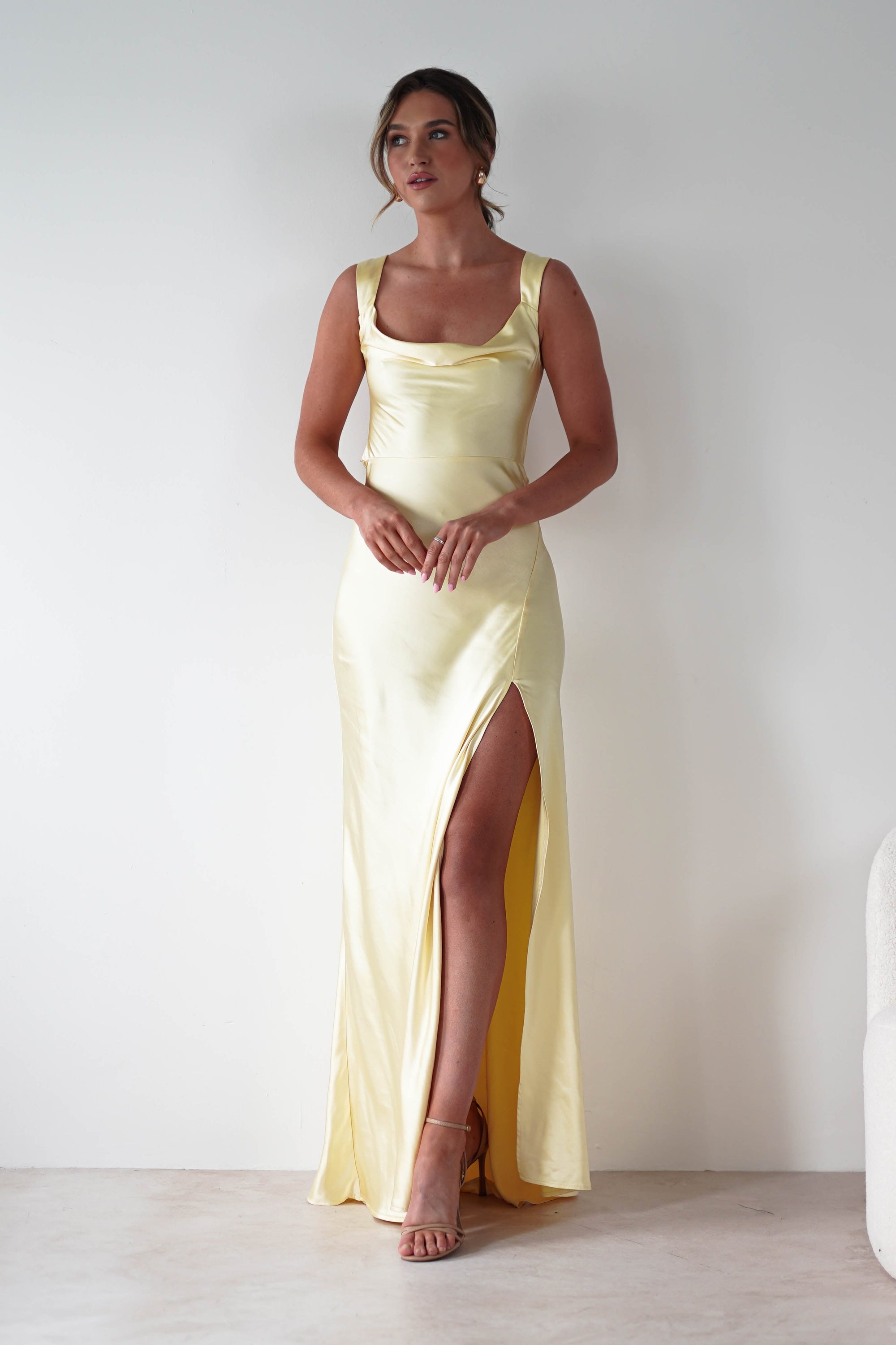 Riviera Soft Satin Maxi Gown | Yellow | Oh Hello Clothing | XS (6)