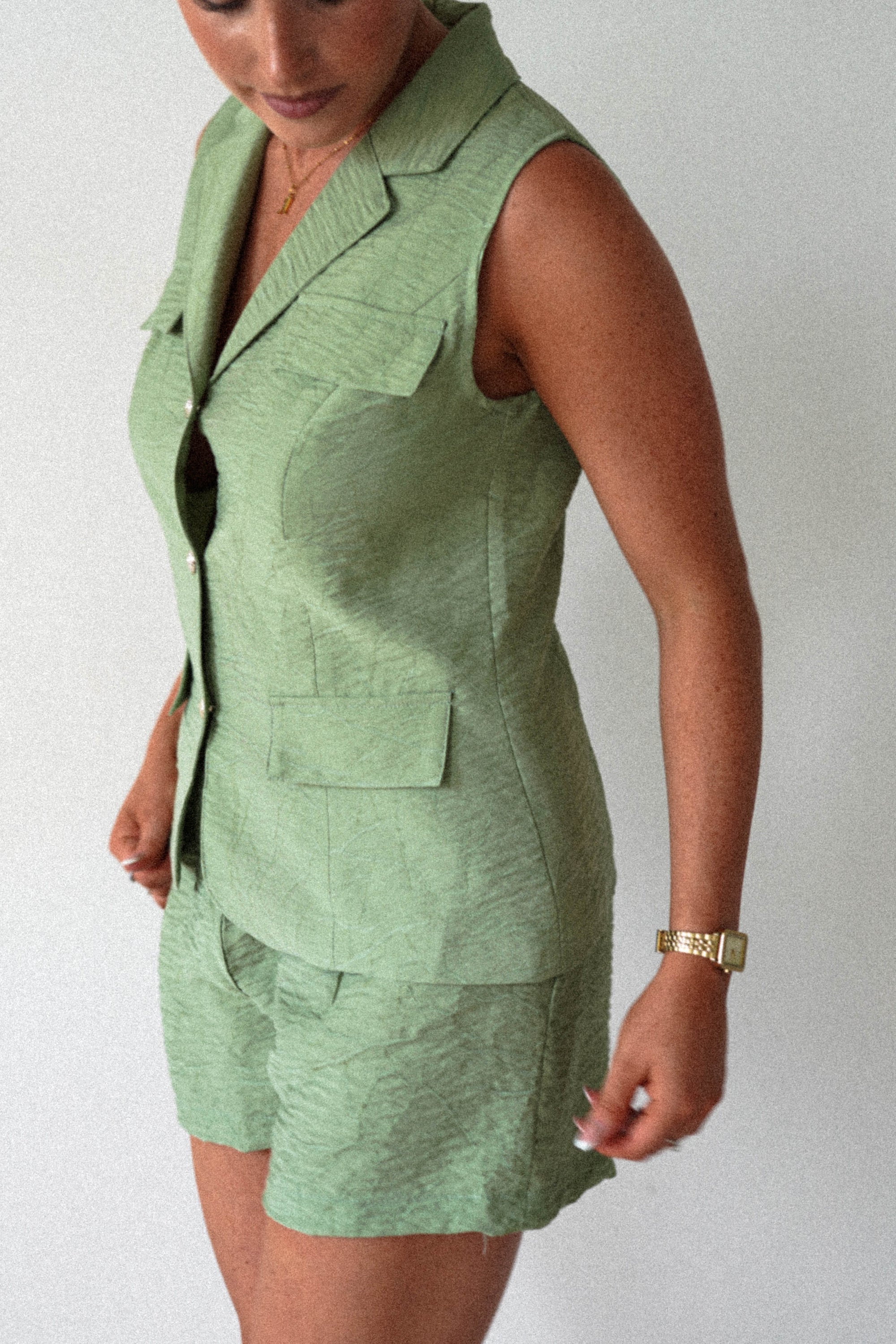 Polly Waistcoat and Shorts Set | Green | Oh Hello Clothing | S (8)
