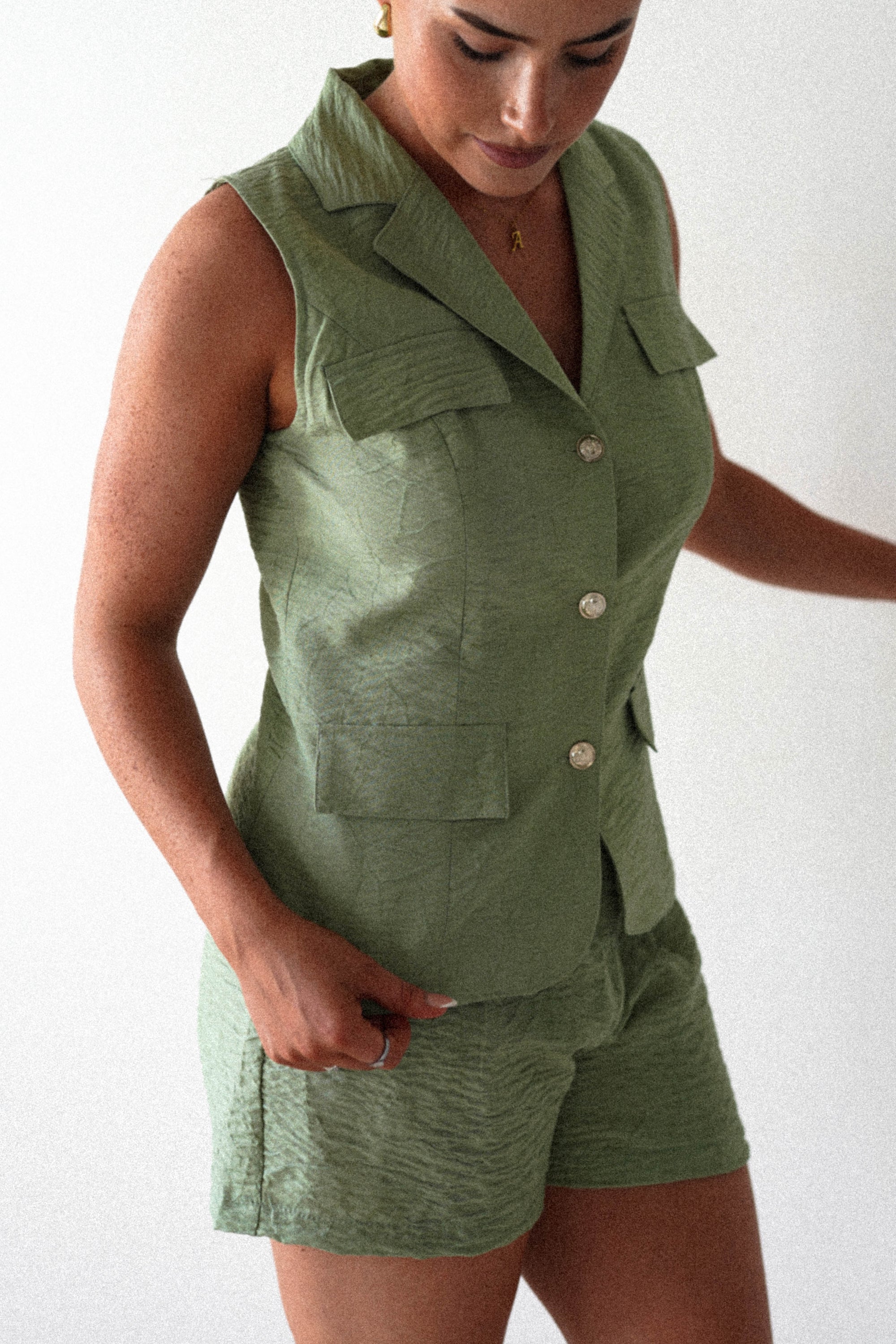 Polly Waistcoat and Shorts Set | Green | Oh Hello Clothing | S (8)