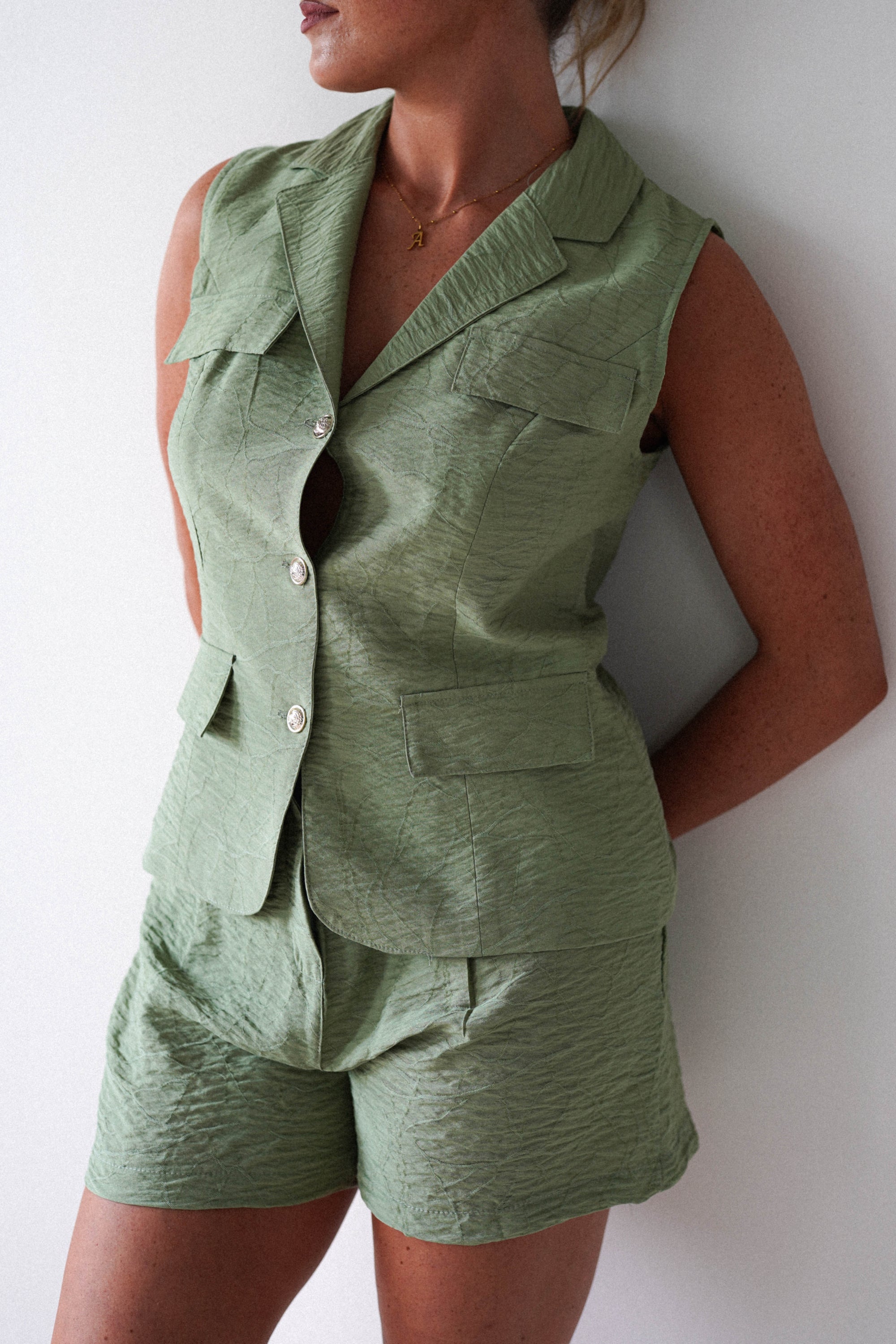 Polly Waistcoat and Shorts Set | Green | Oh Hello Clothing | S (8)