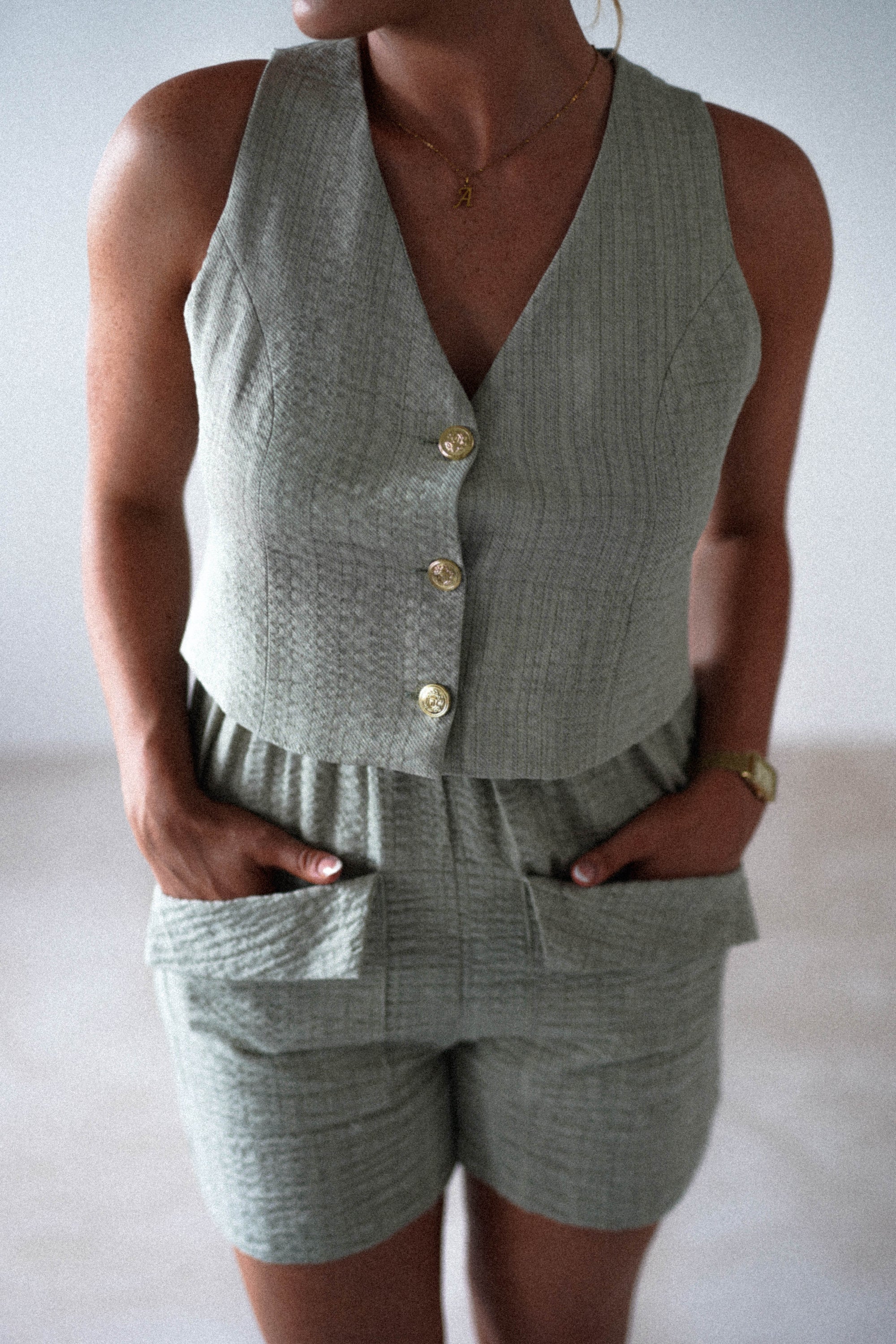 Sonia Waistcoat and Shorts Set | Light Green | Oh Hello Clothing | S (8)