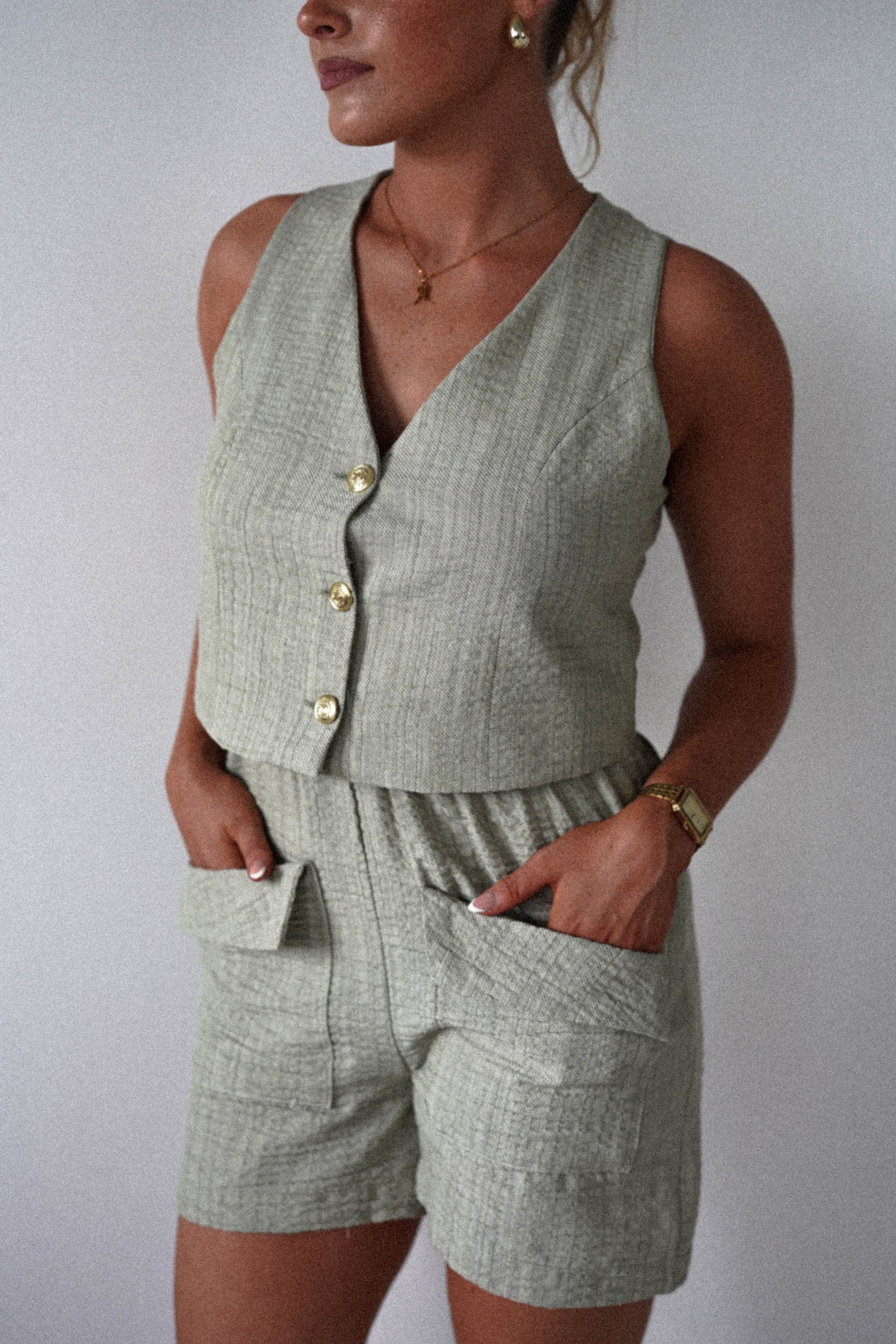 Sonia Waistcoat and Shorts Set | Light Green | Oh Hello Clothing | S (8)