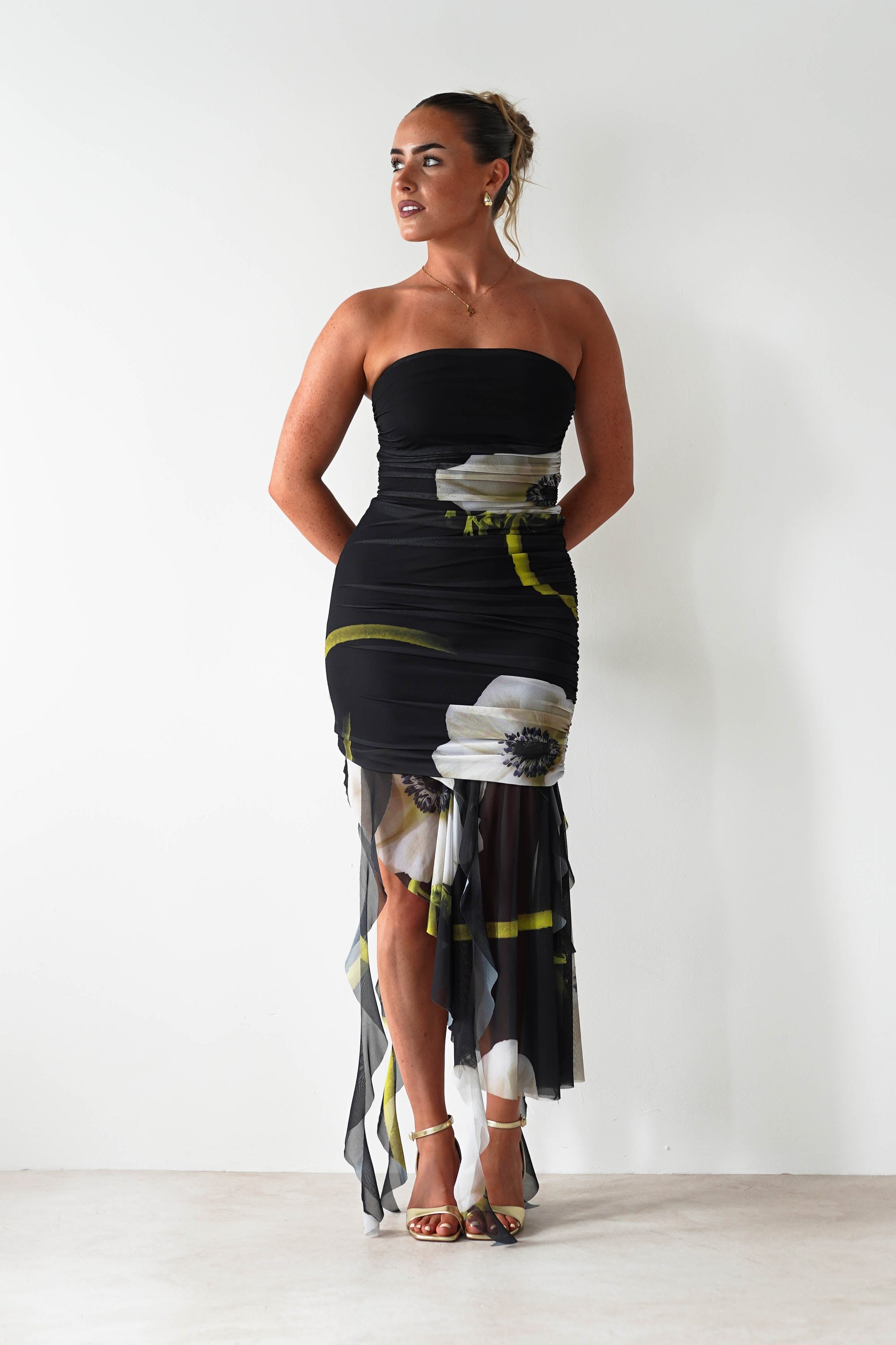 Kristie Strapless Mesh Midi Dress | Black | Oh Hello Clothing | S (8)