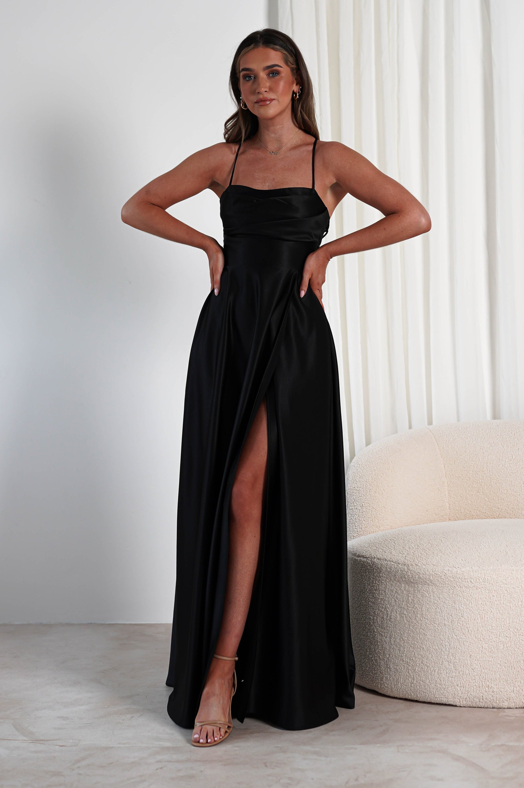 Shantal Satin Gown | Black | Oh Hello Clothing | XS (6)