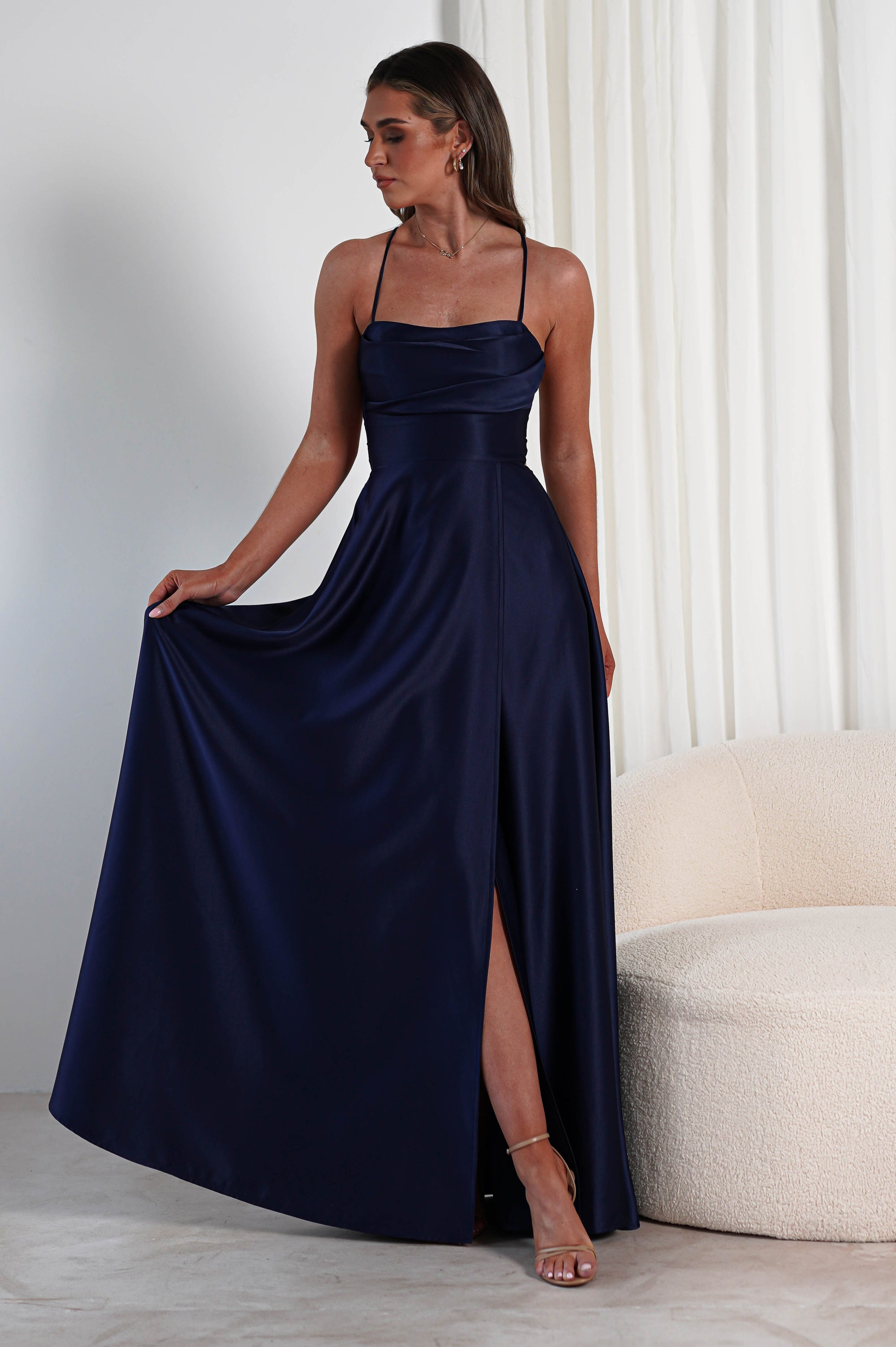 Shantal Satin Gown | Navy | Oh Hello Clothing | XS (6)