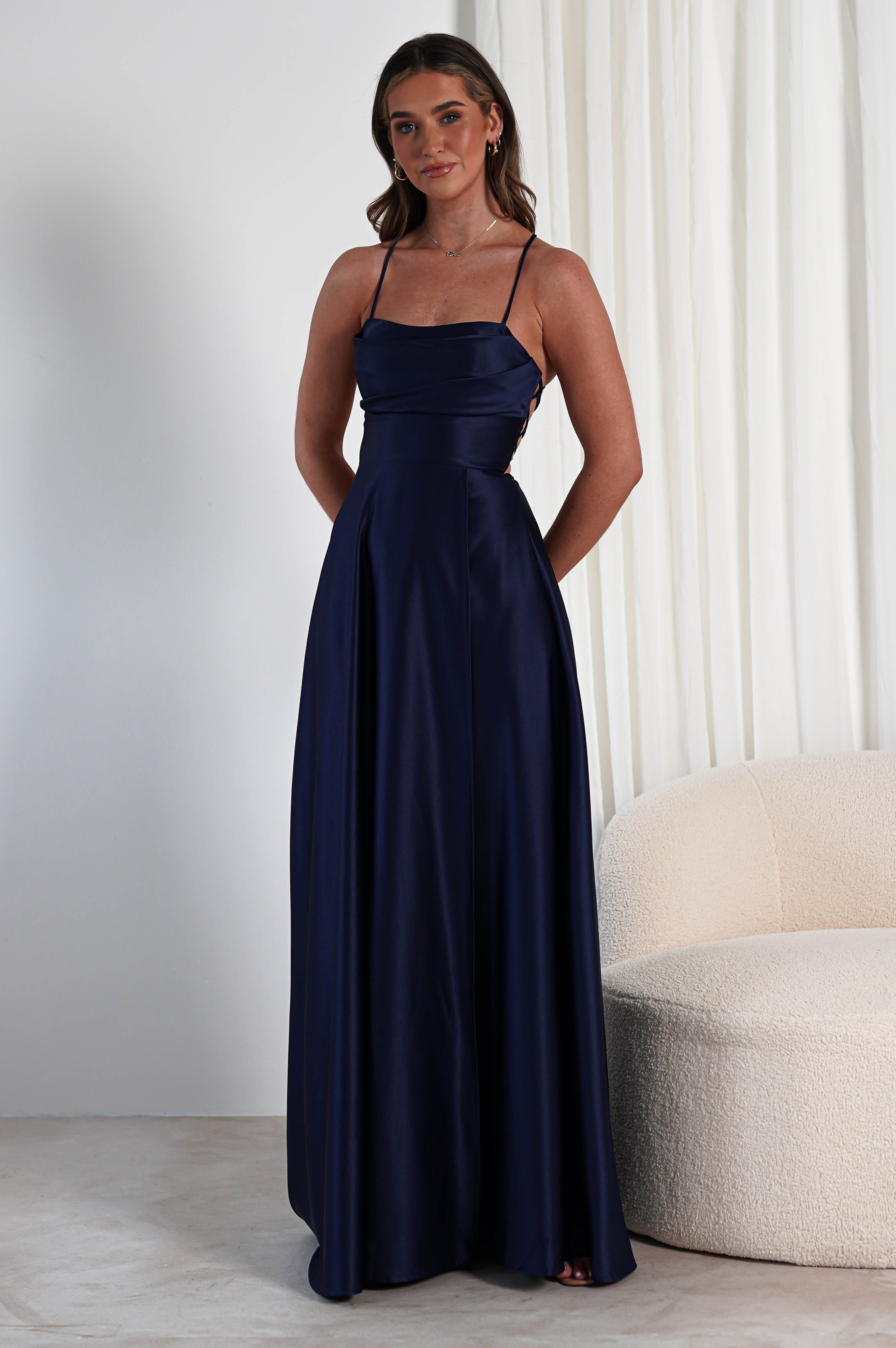 Shantal Satin Gown | Navy | Oh Hello Clothing | XS (6)
