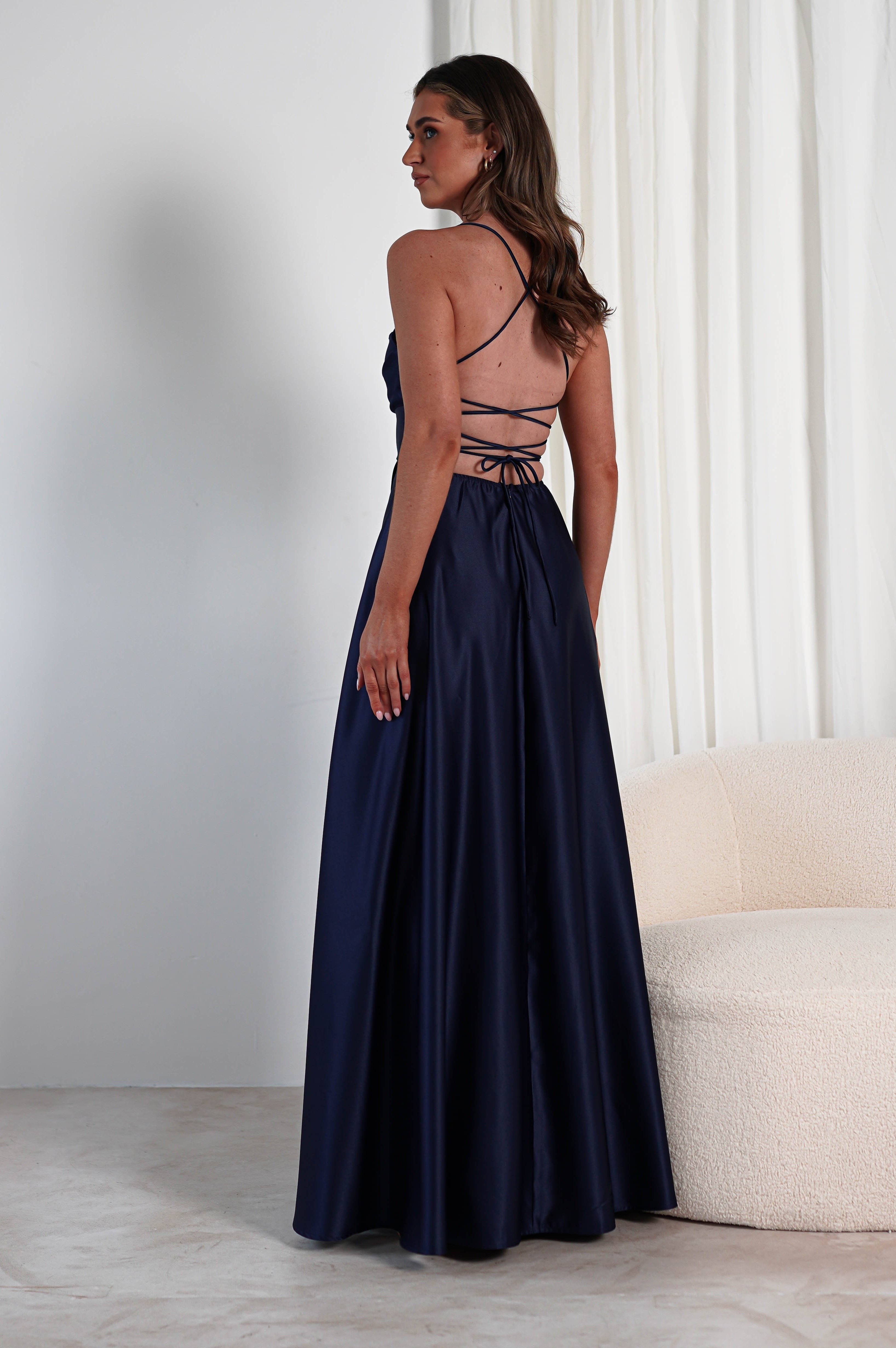 Shantal Satin Gown | Navy | Oh Hello Clothing | XS (6)