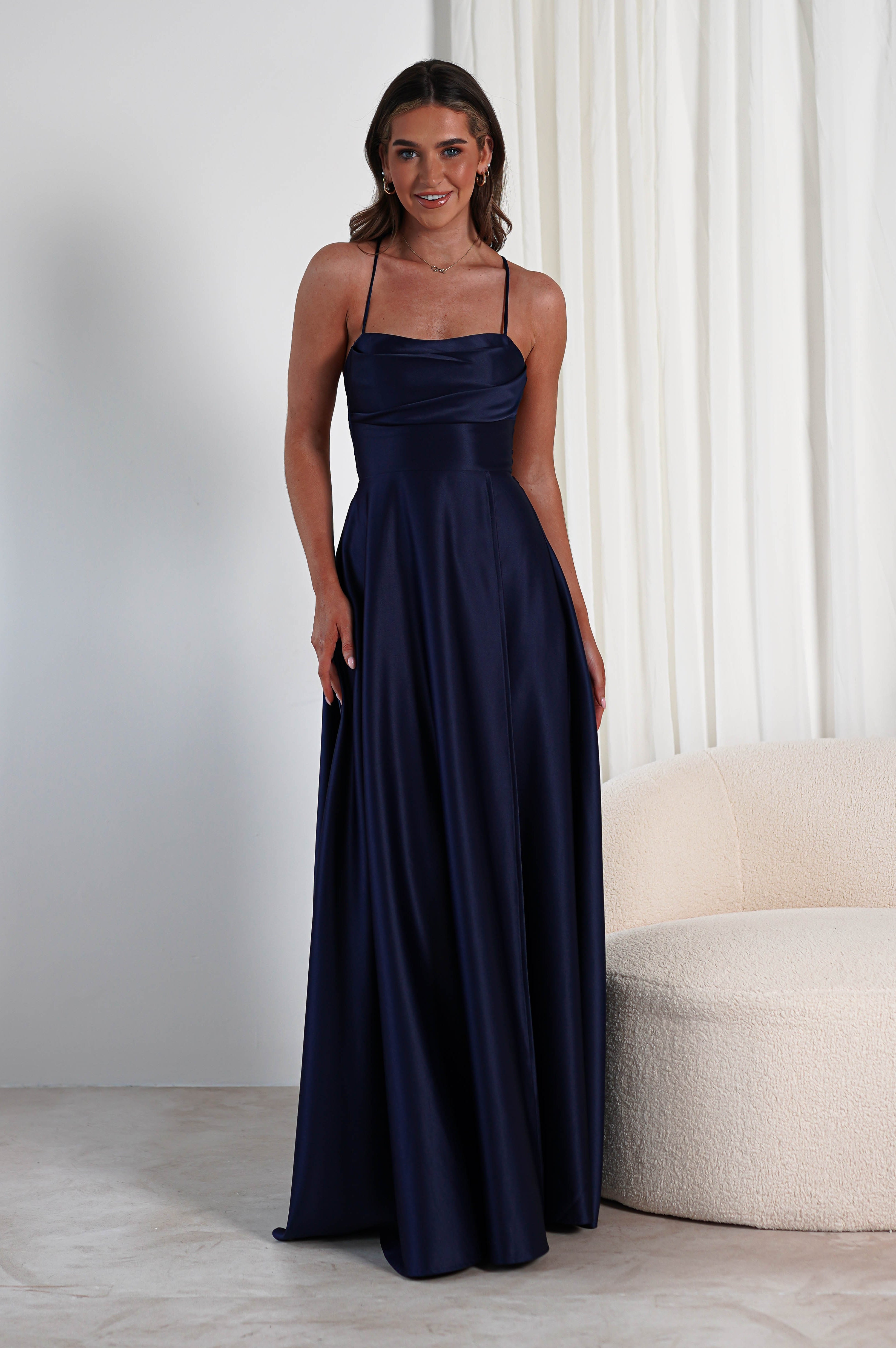 Shantal Satin Gown | Navy | Oh Hello Clothing | XS (6)