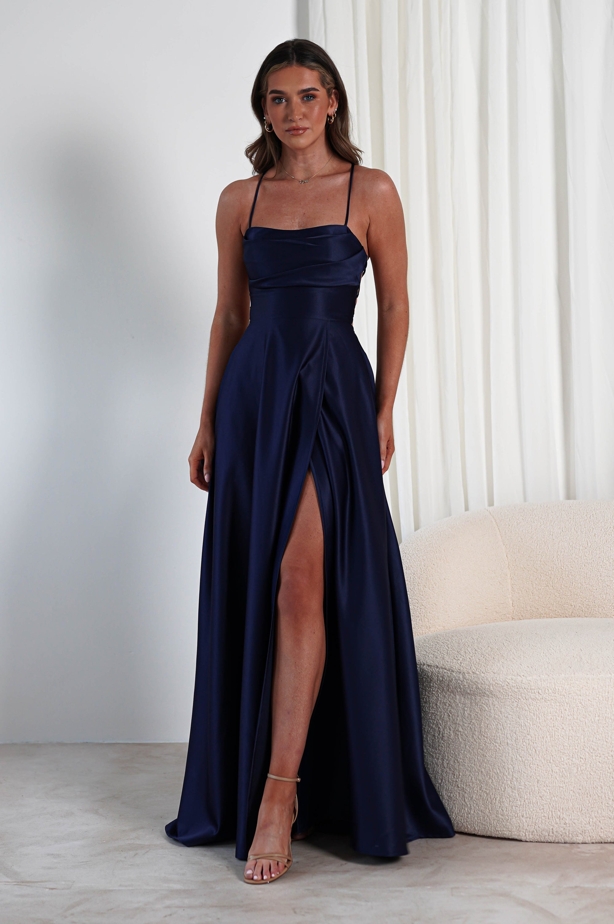 Shantal Satin Gown | Navy | Oh Hello Clothing | XS (6)